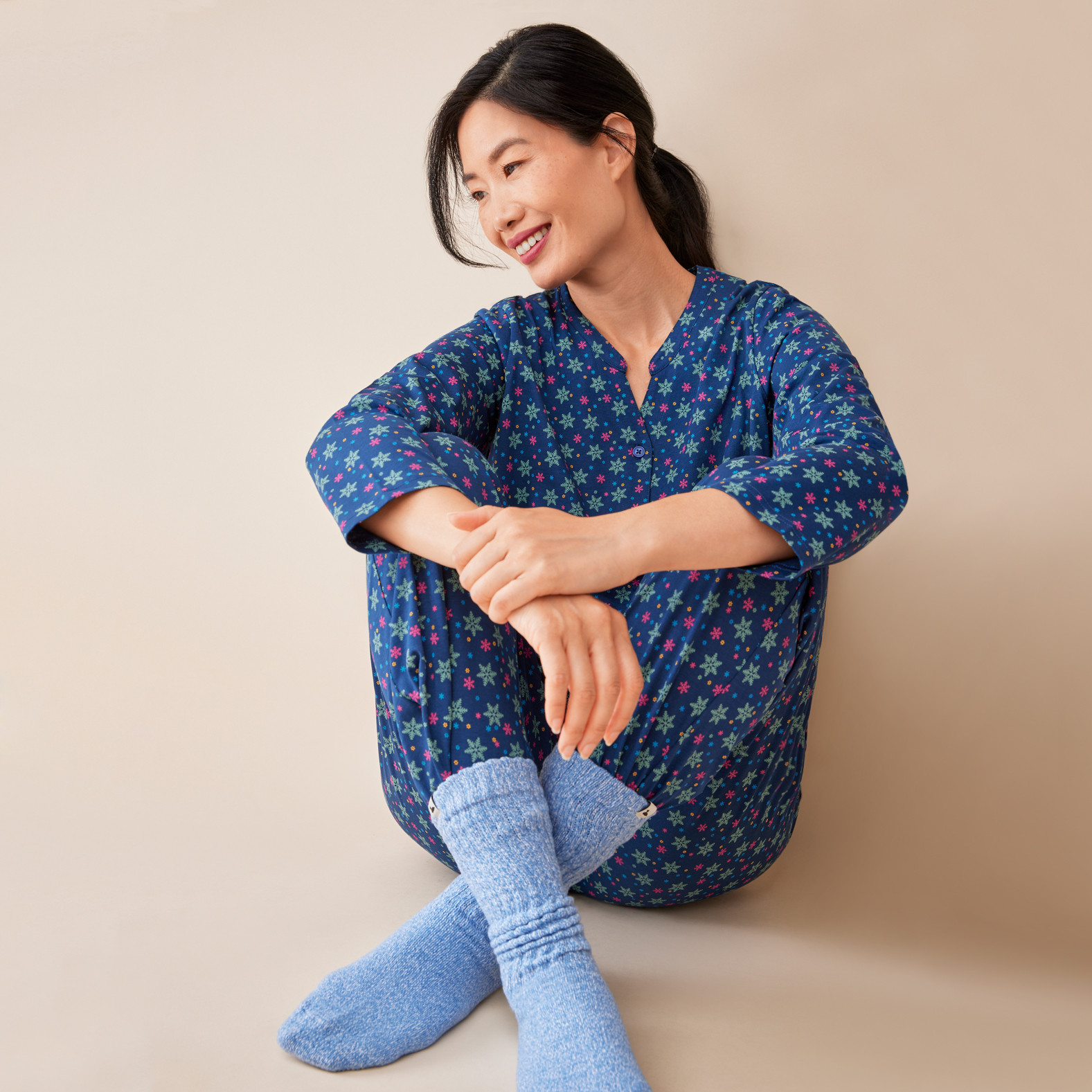 Multicoloured Snowflake Pyjama Set - Seated