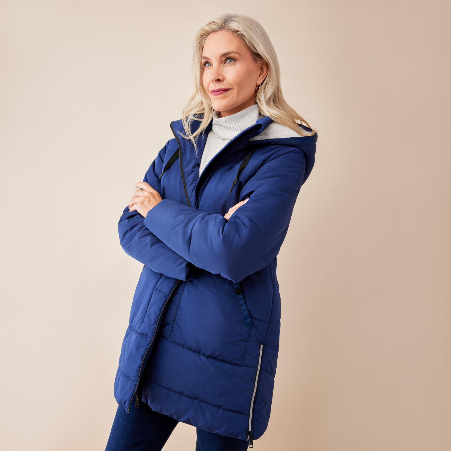 Patch Pocket Quilt Winter Coat - Half Body