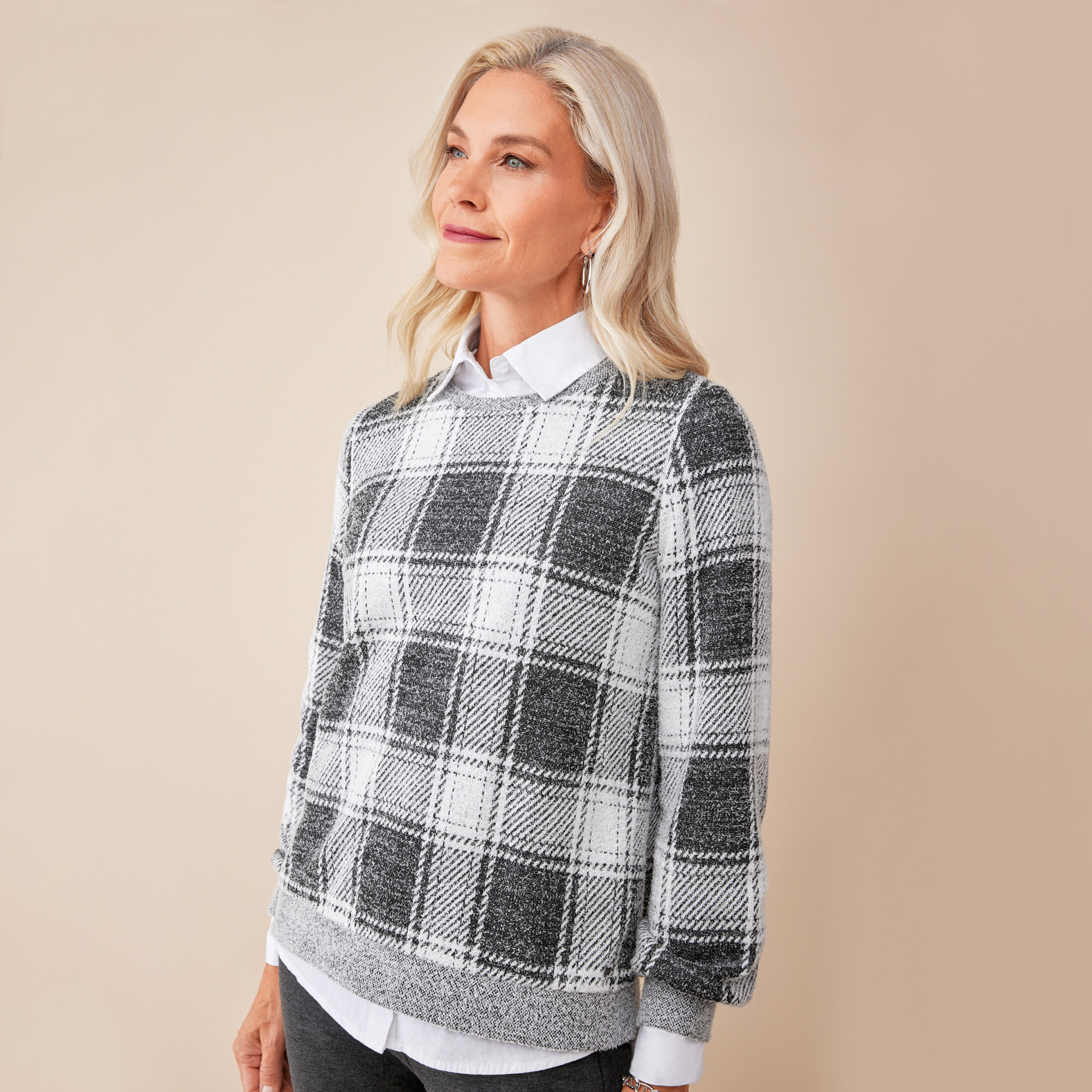 Puff Sleeve Jacquard Crewneck