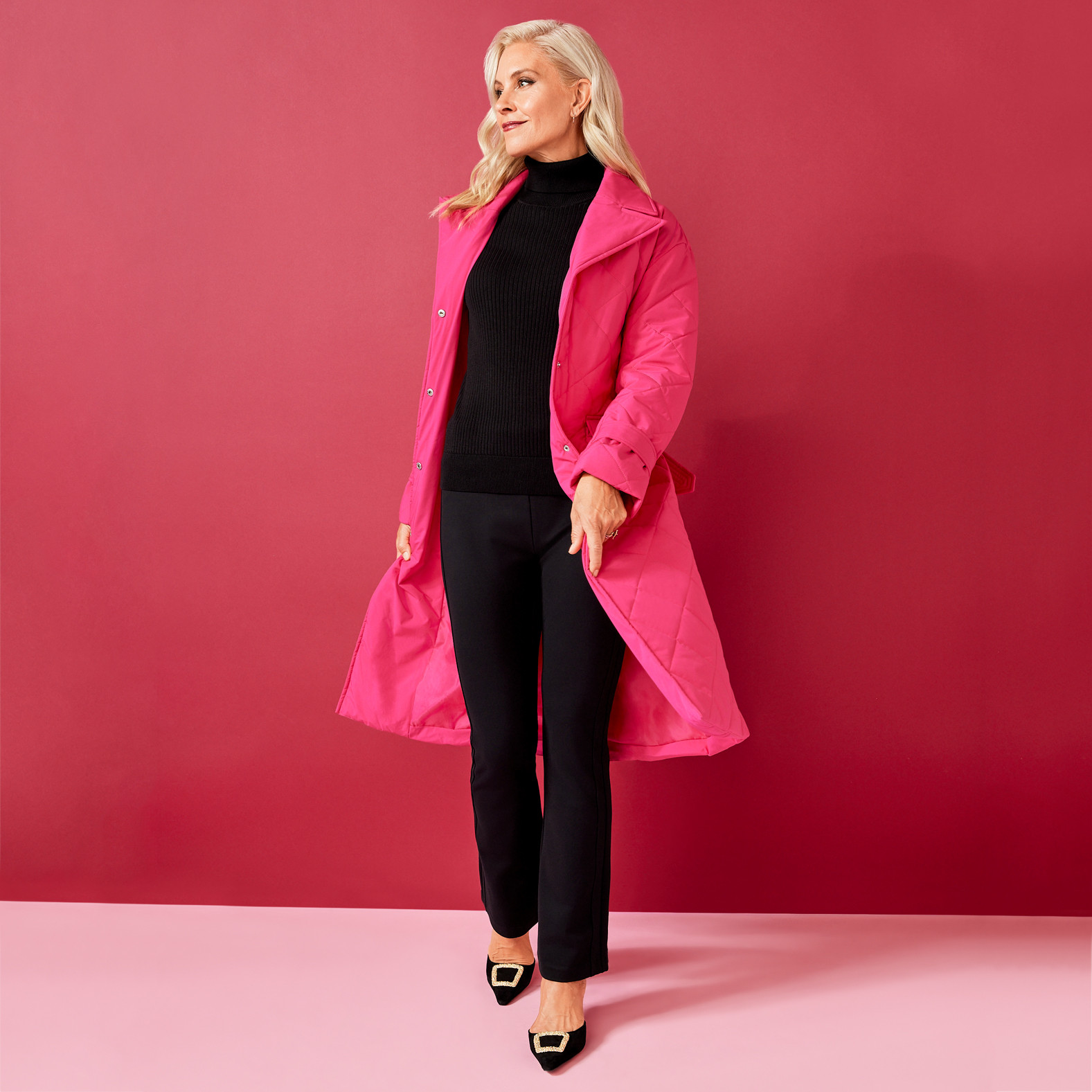 Long Diamond Quilt Jacket Open