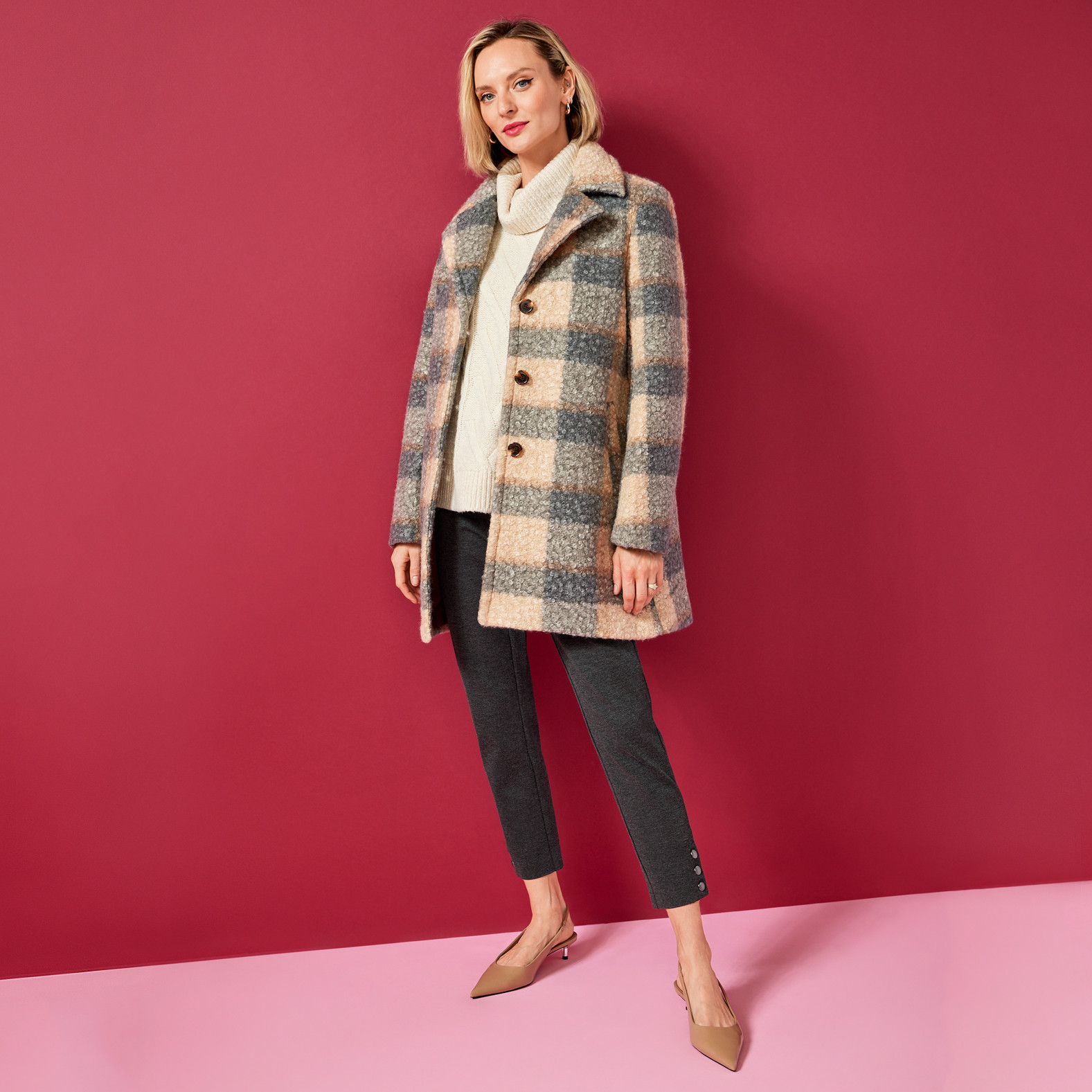 Neutral Plaid Boucle Jacket Full Body