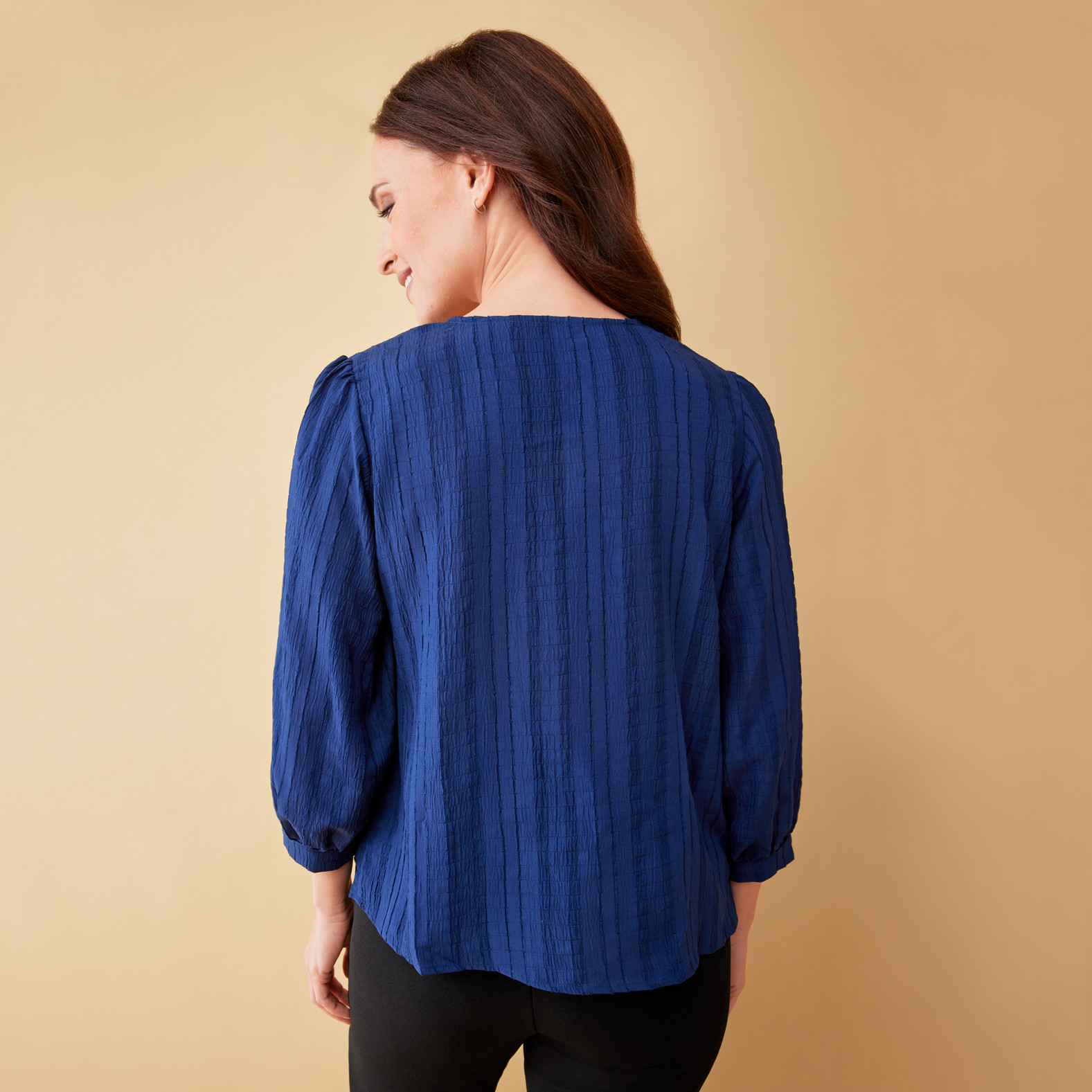 3/4 Sleeve Textured Top Back View