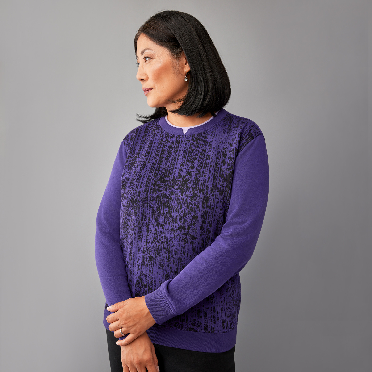 Abstract Print Notch Neck Fleece Half Body