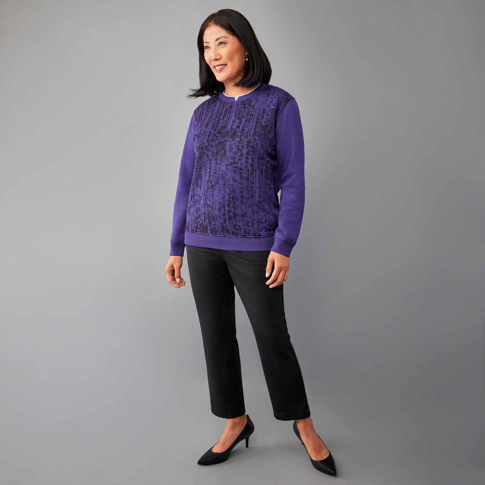 Abstract Print Notch Neck Fleece Full Body