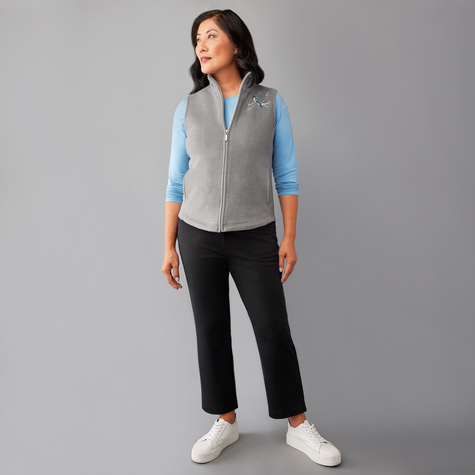 Bird Embroidery Fleece Vest Full Body