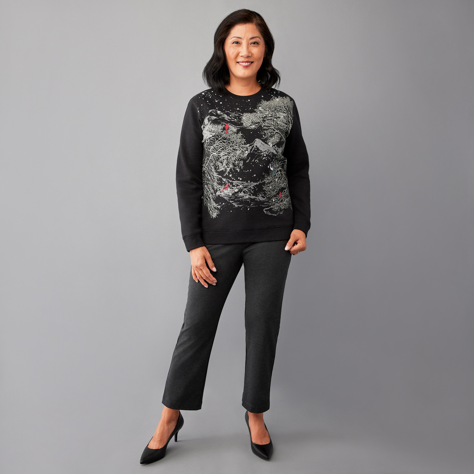 Black Scenic Crewneck Sweater - Full Body