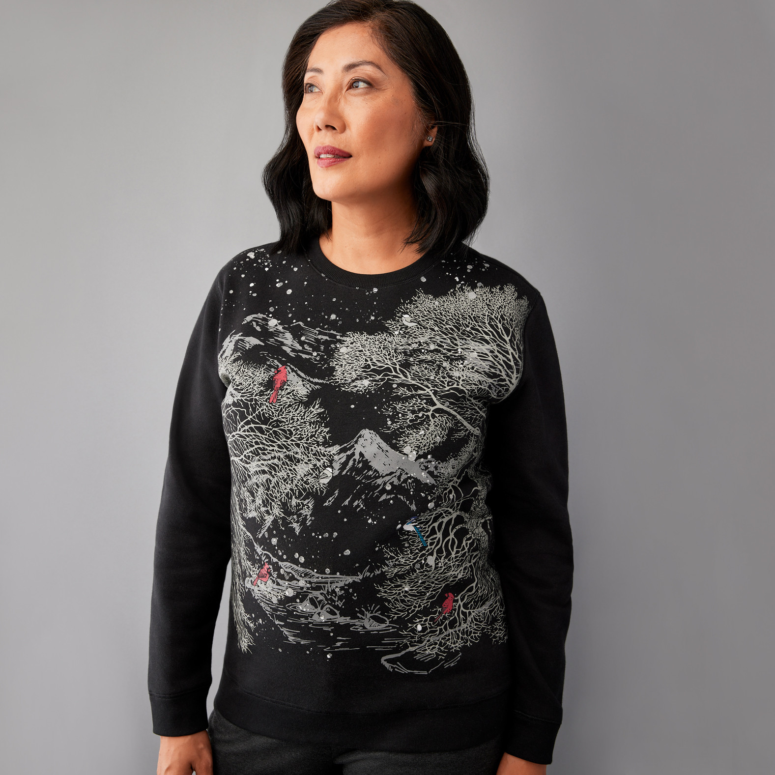 Black Scenic Crewneck Sweater - Half Body