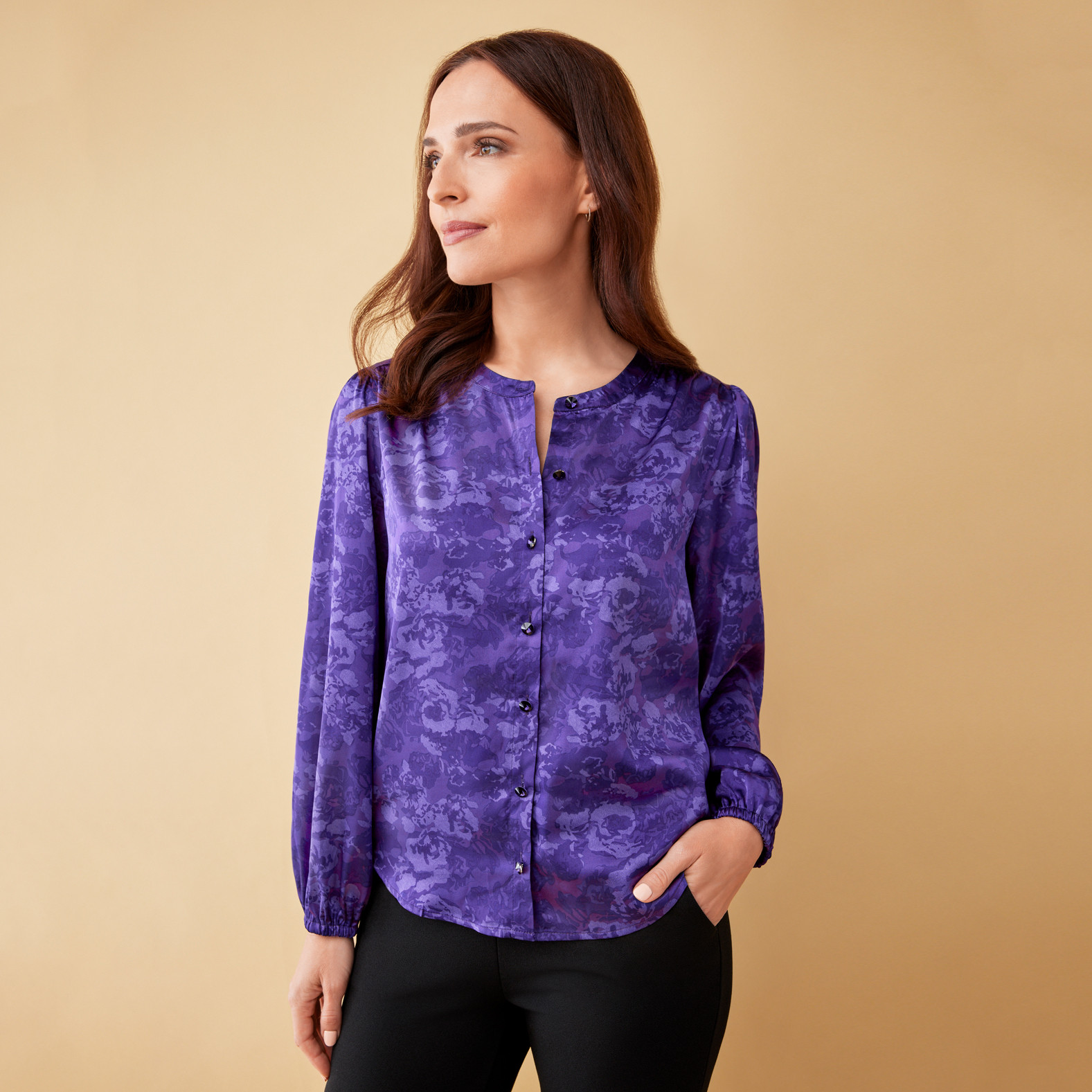 Button Front Silky Blouse
