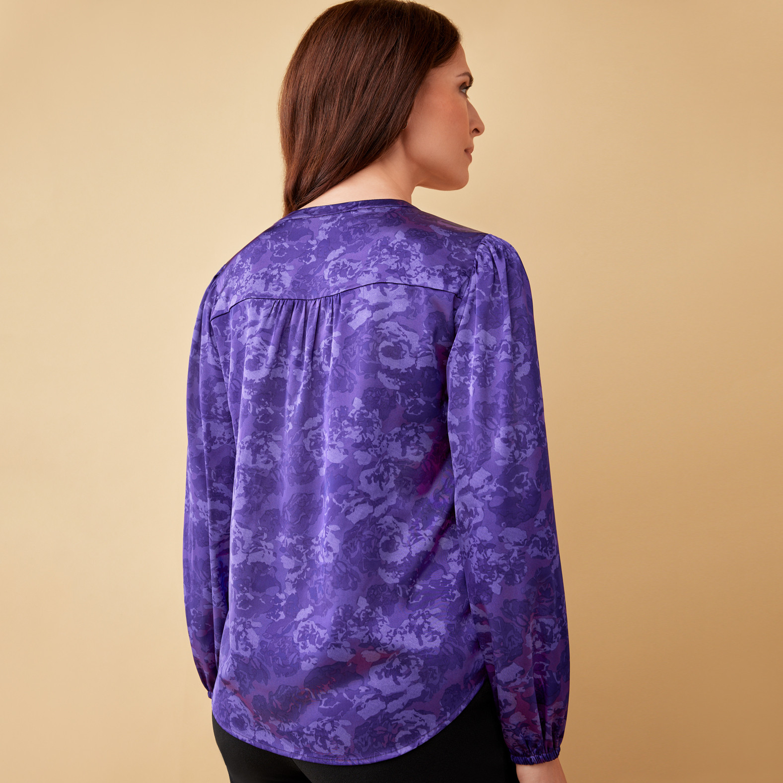 Button Front Silky Blouse Back View