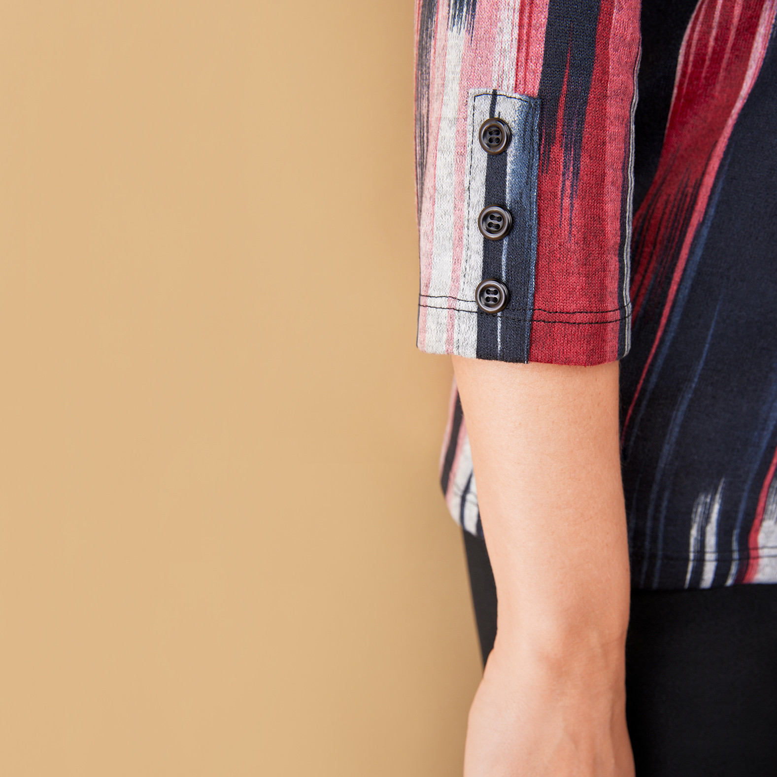 Women's Button Neck 3/4 Sleeve Top Close Up Buttons