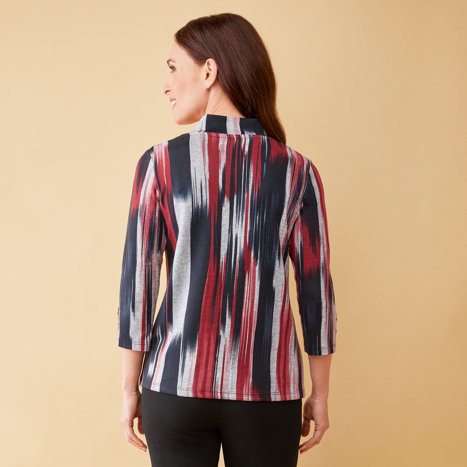 Women's Button Neck 3/4 Sleeve Top Back View