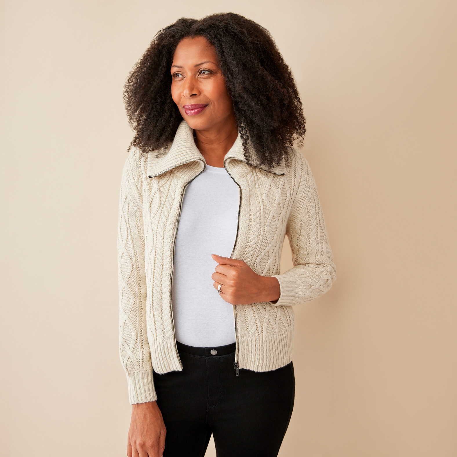 Cable Knit Zip Cardigan
