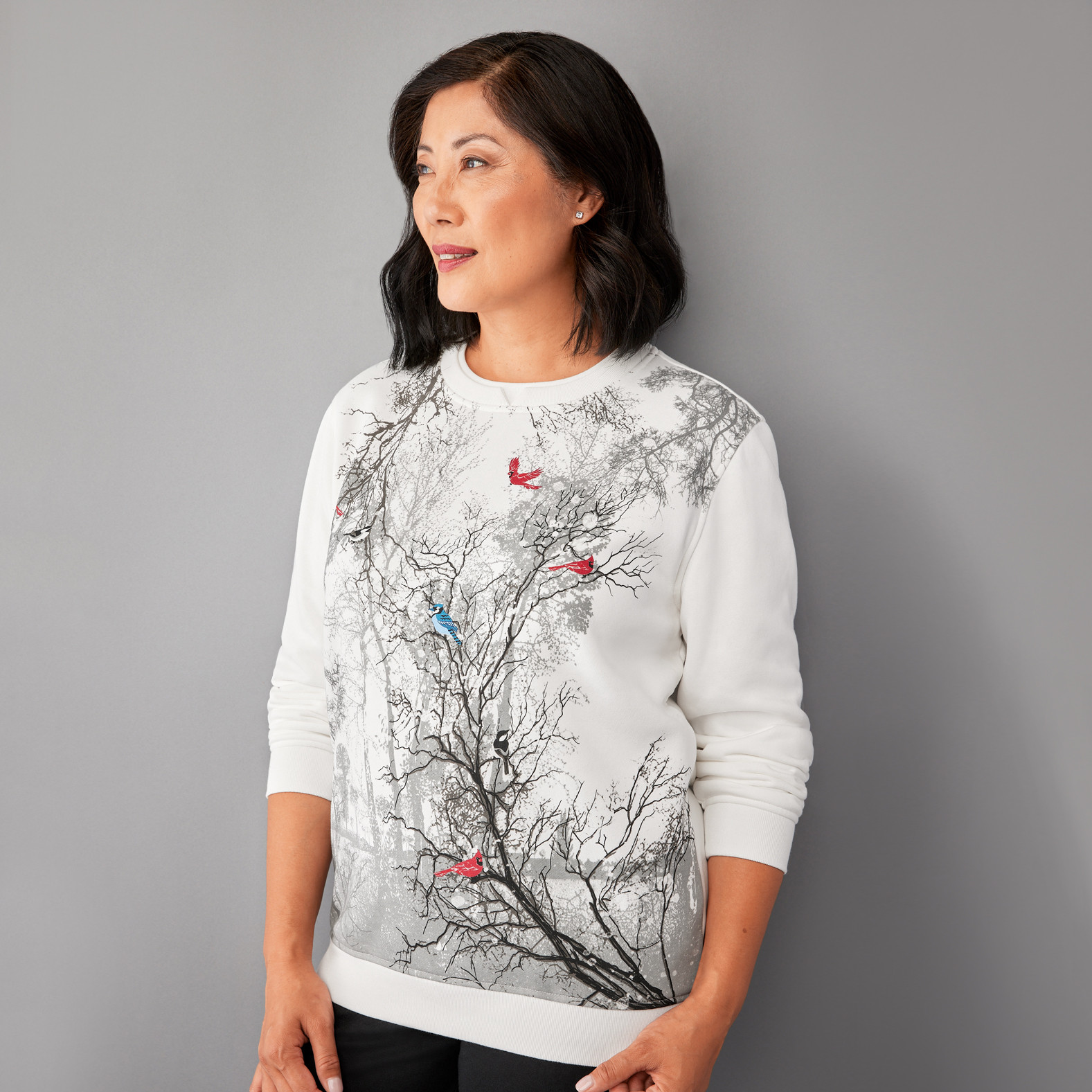 Scenic Birds Notch Neck Fleece