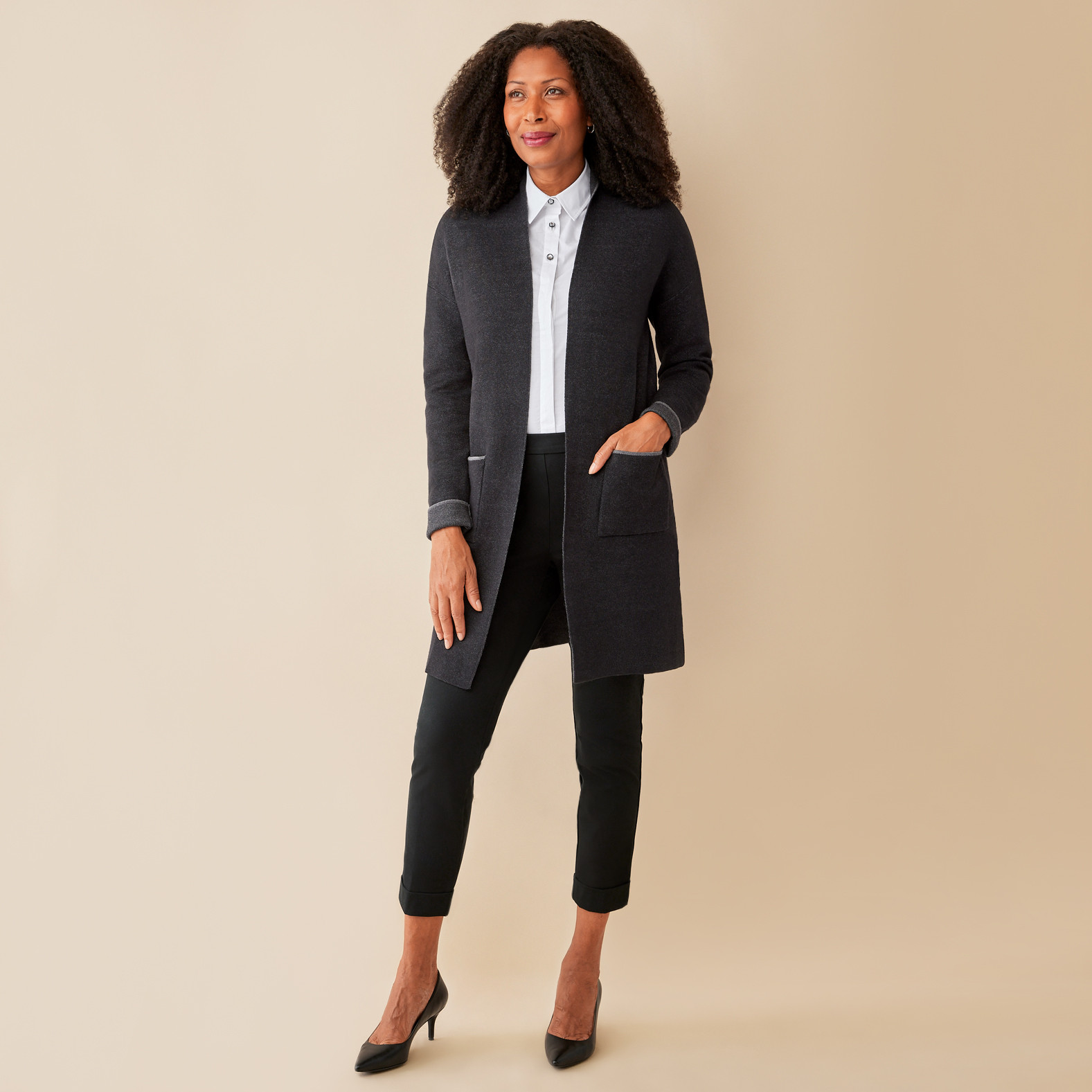 Long Cardigan with Pockets Full Body