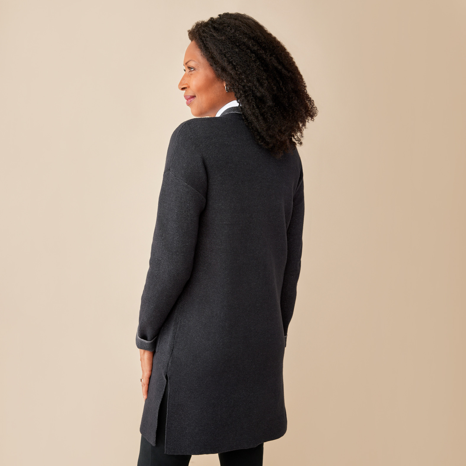 Long Cardigan with Pockets Back View