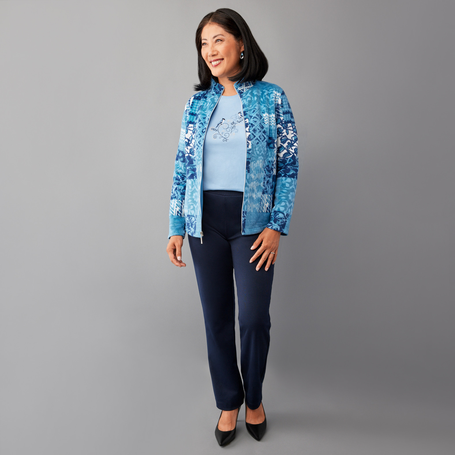 Patchwork Print Fleece Jacket Full Body
