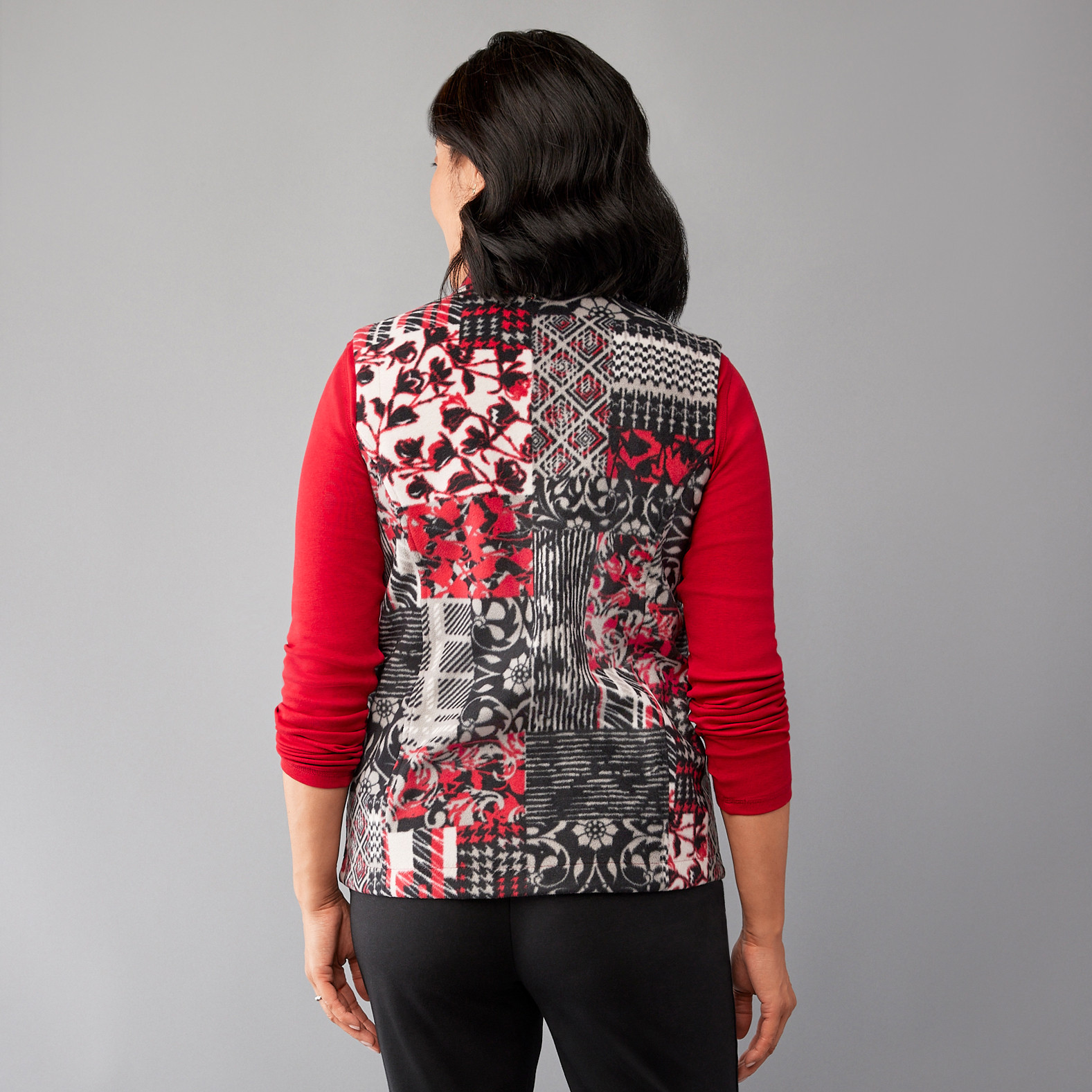 Patchwork Print Fleece Vest Back View