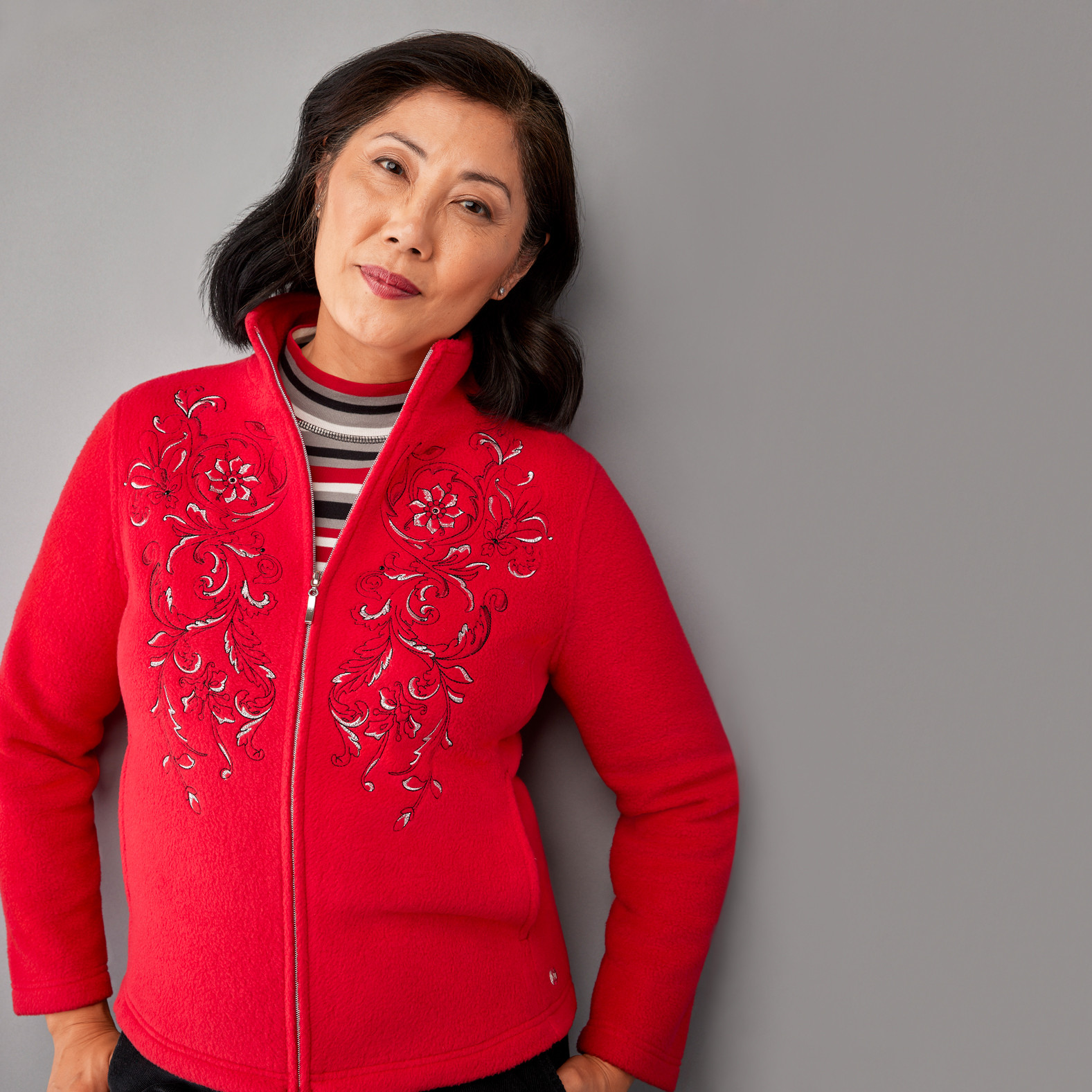 Petite - Embroidered Fleece Jacket