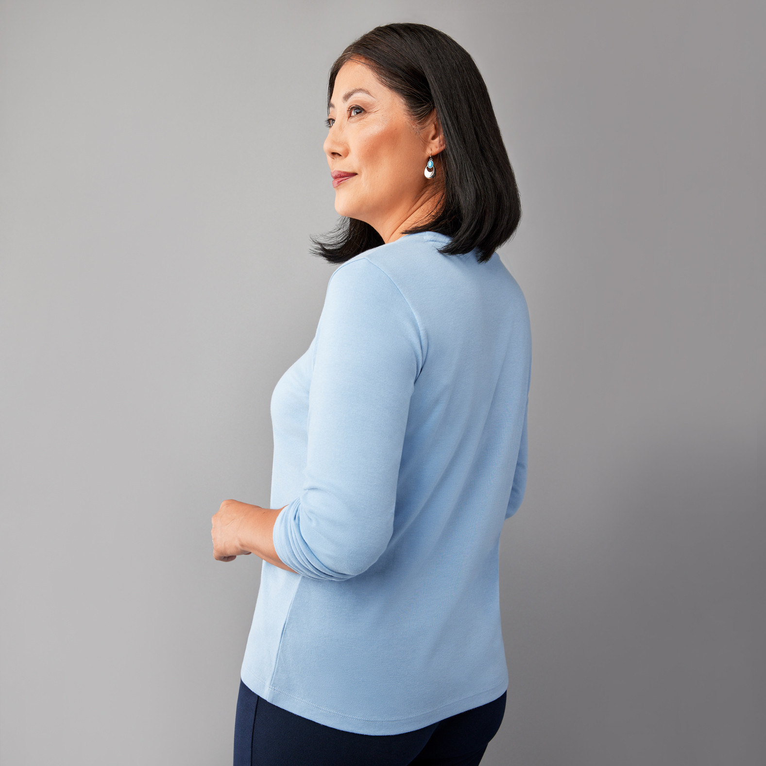 Petite - Embroidered Long Sleeve Top Back View