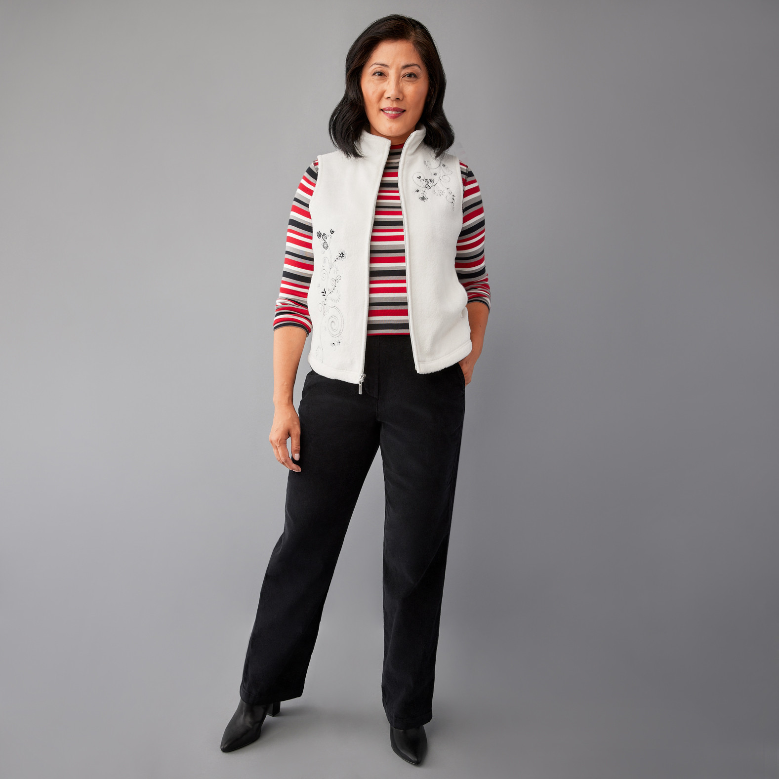 Petite - Embroidered Vest Full Body