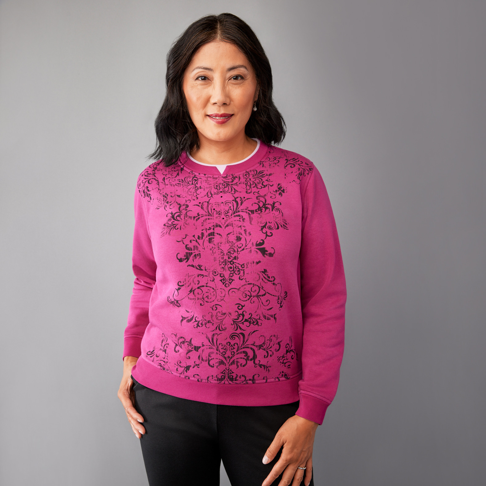 Petite - Fuchsia Notch Neck Fleece