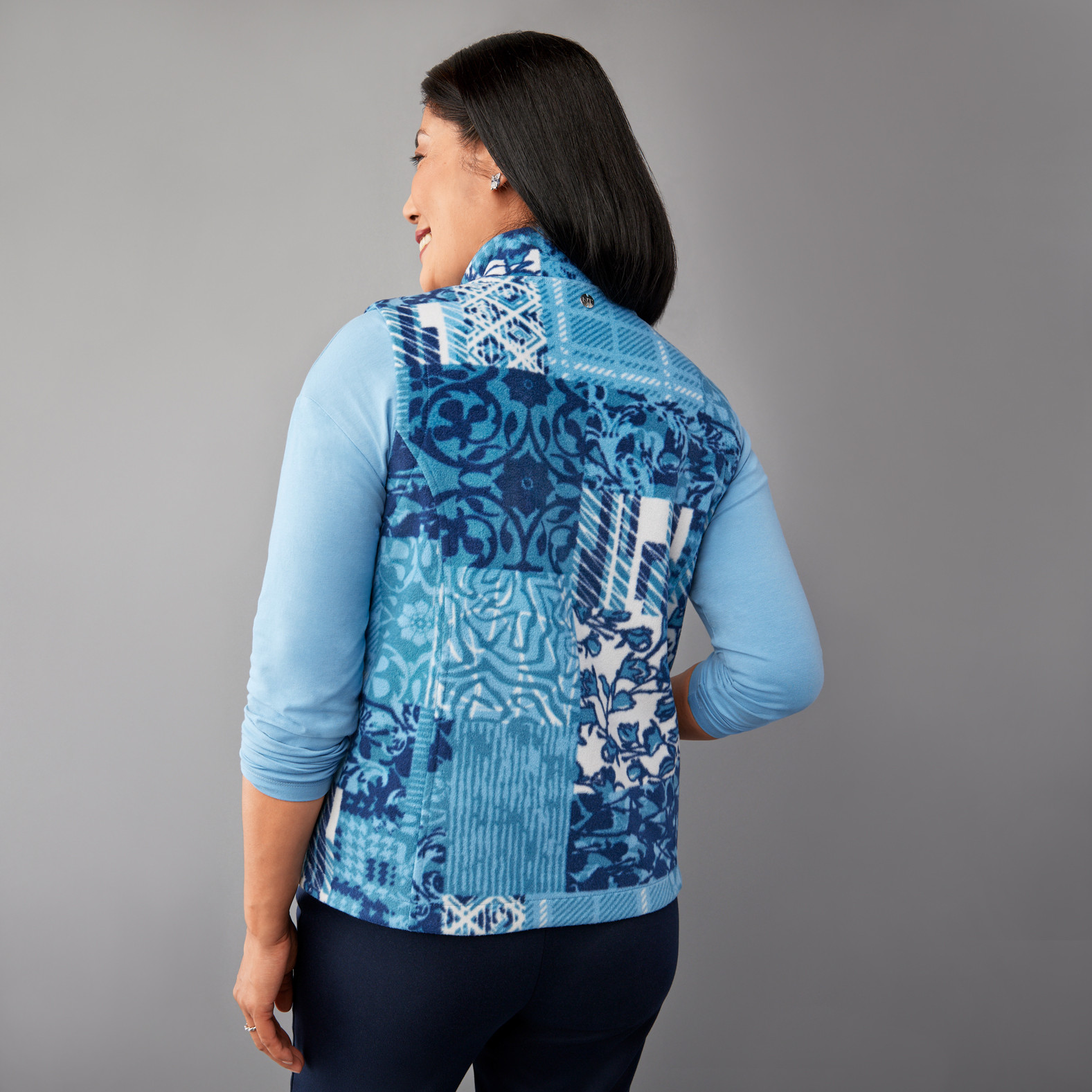 Petite - Patchwork Print Fleece Vest Back View