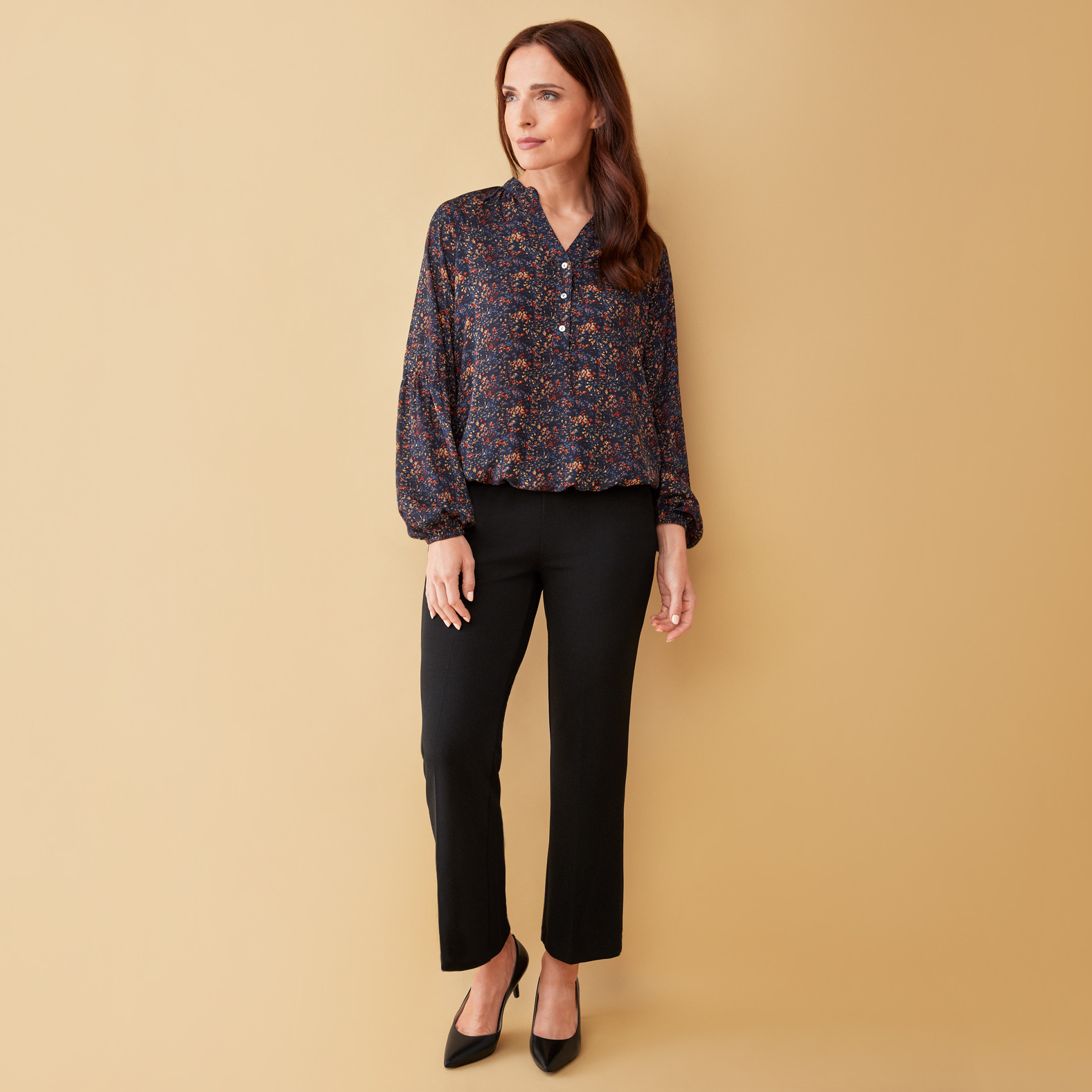 Puff Sleeve Vneck Blouse - Full Body