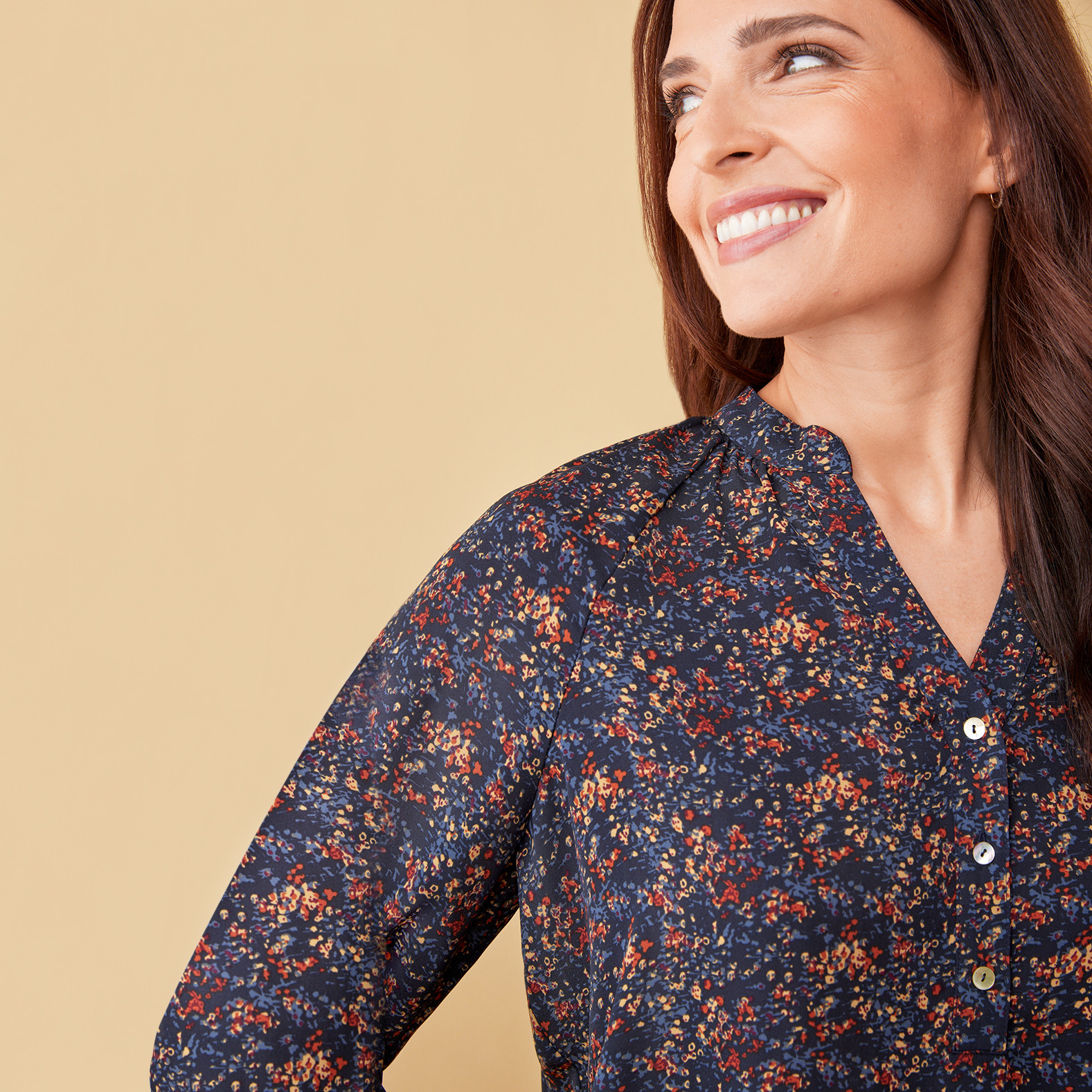 Puff Sleeve Vneck Blouse - Close Up
