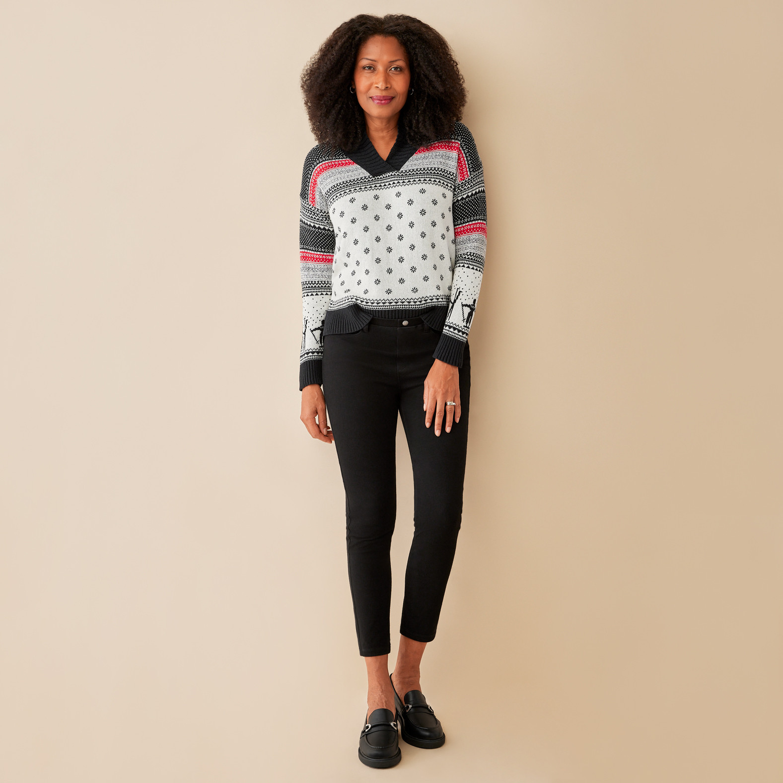 V-Neck Ski Sweater Full Body Tucked