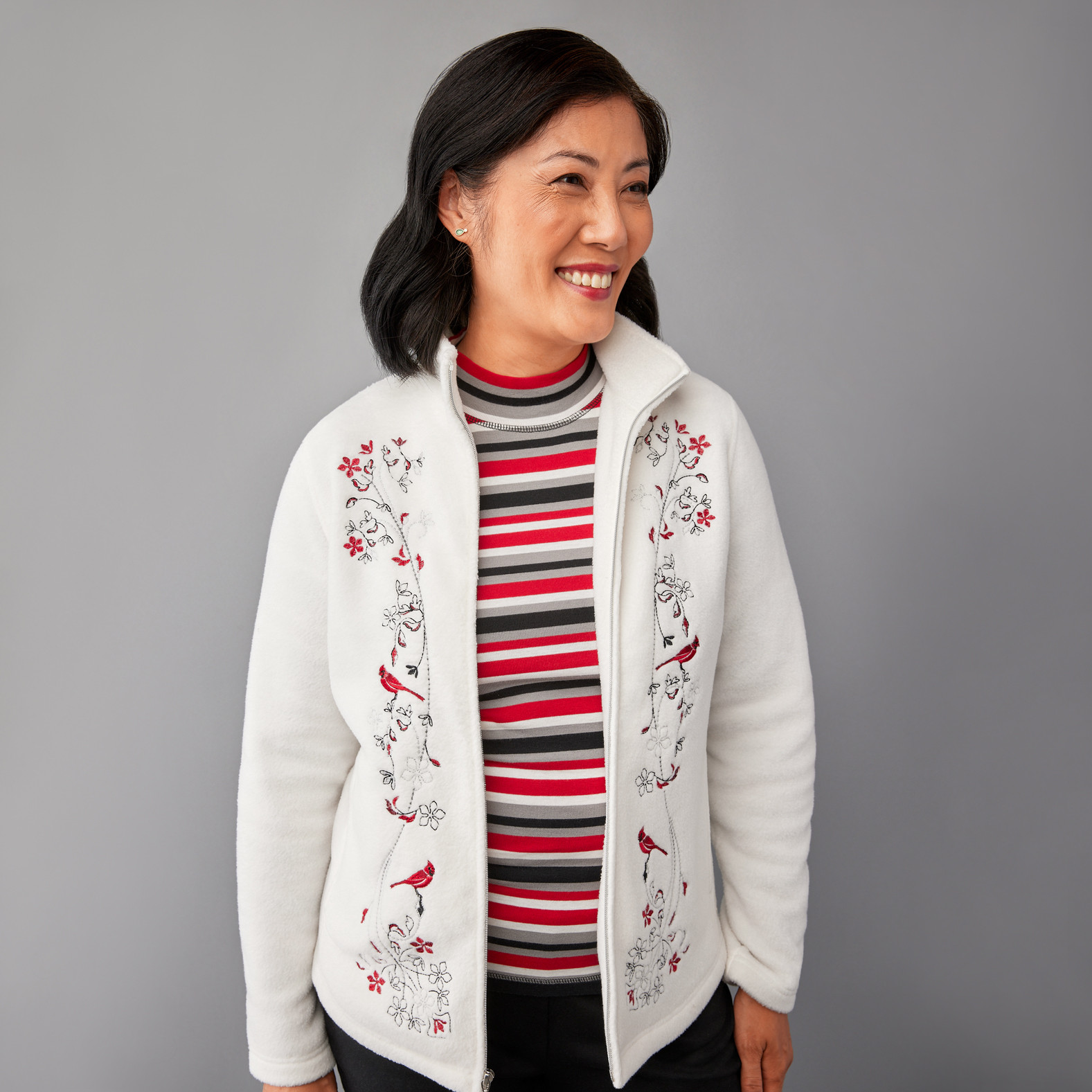 White Embroidered Fleece Jacket