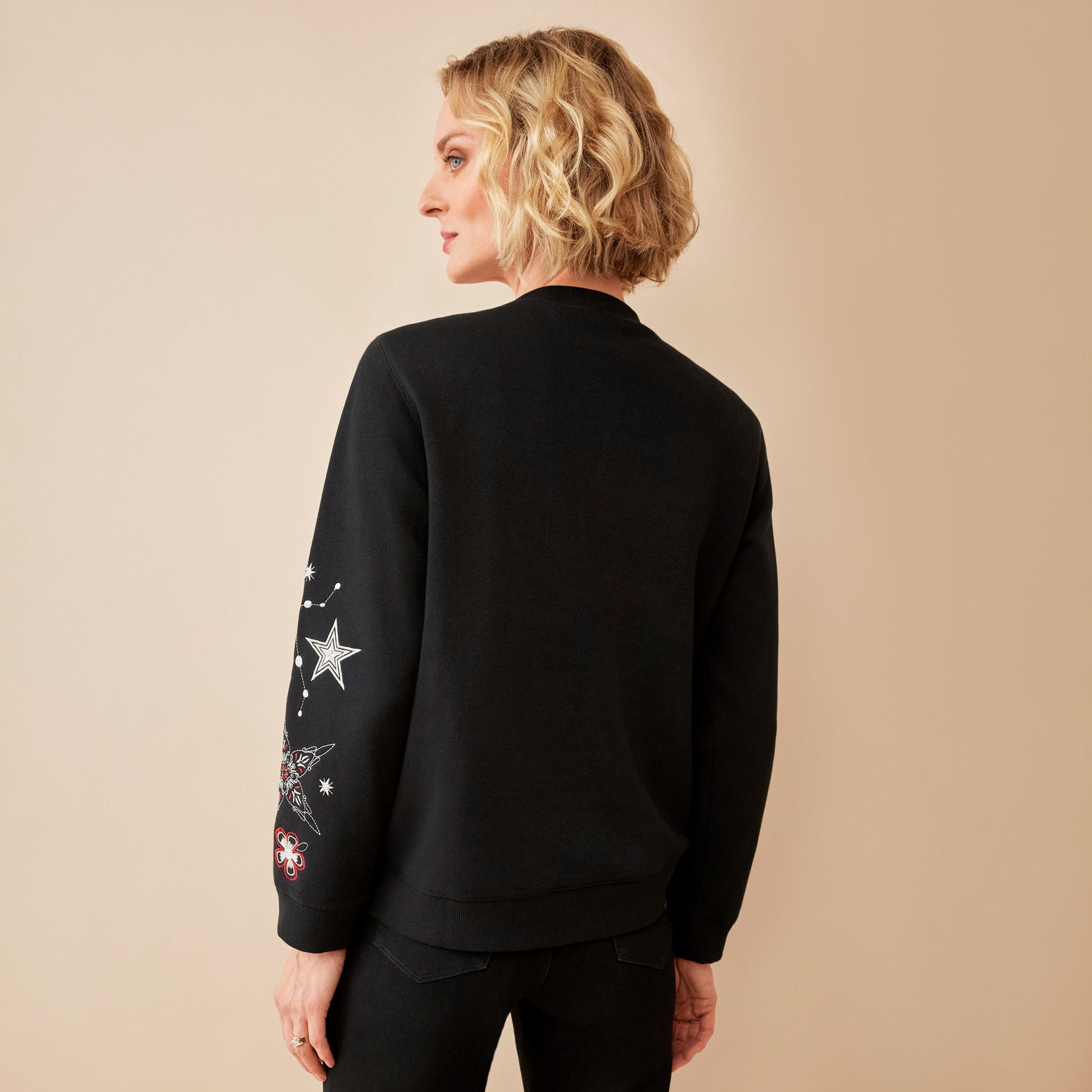 Black Embroidered Crewneck Sweatshirt Back View