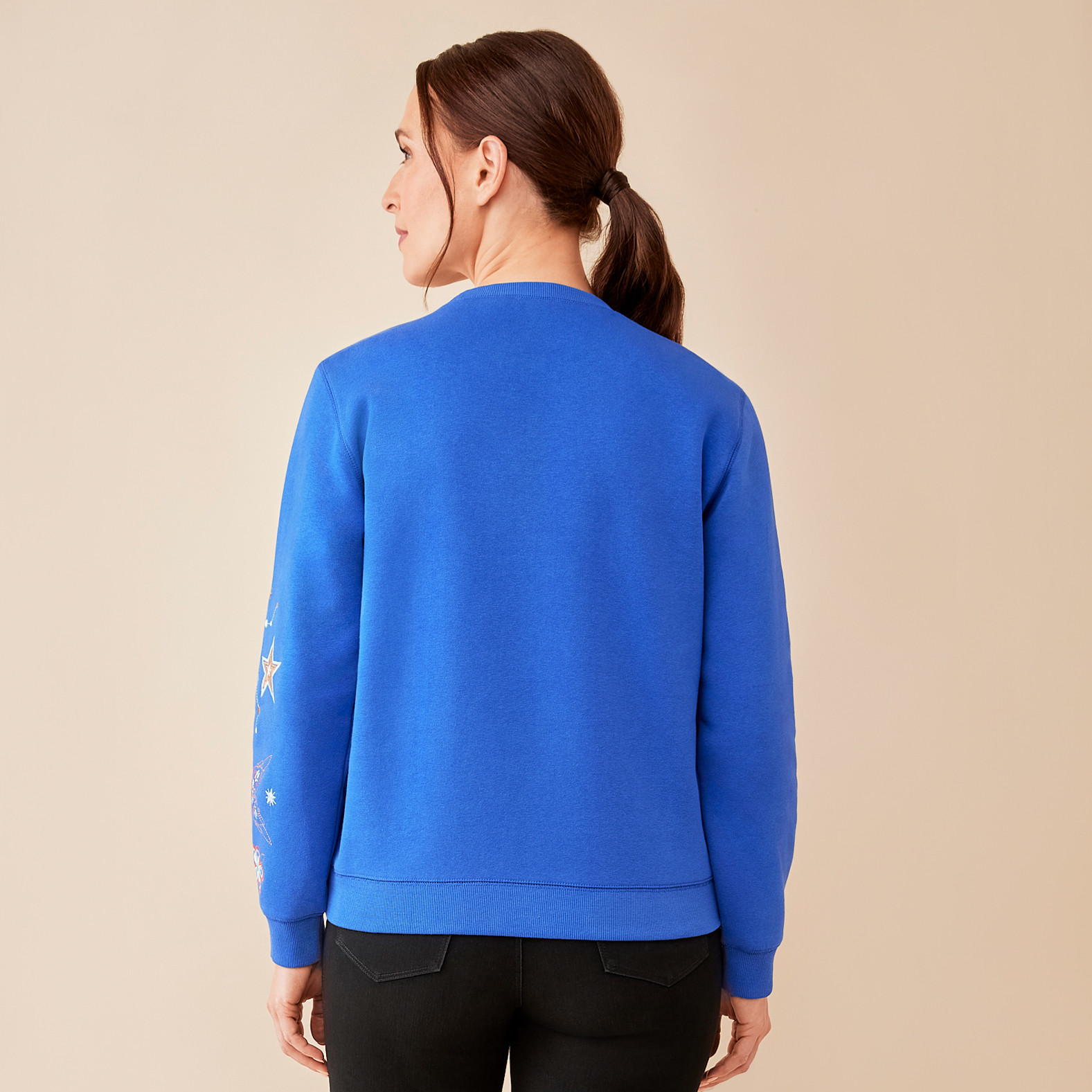 Blue Embroidered Crewneck Sweatshirt - Back View