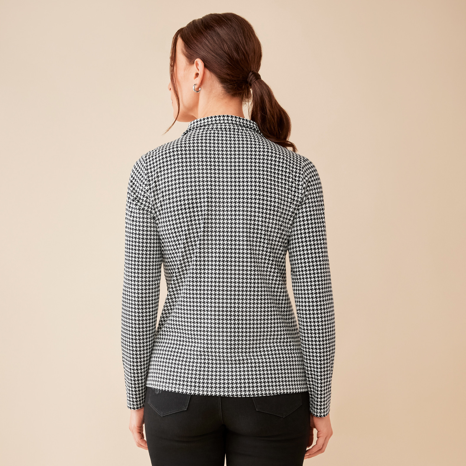 Check Print Quarter Zip Top-Back View