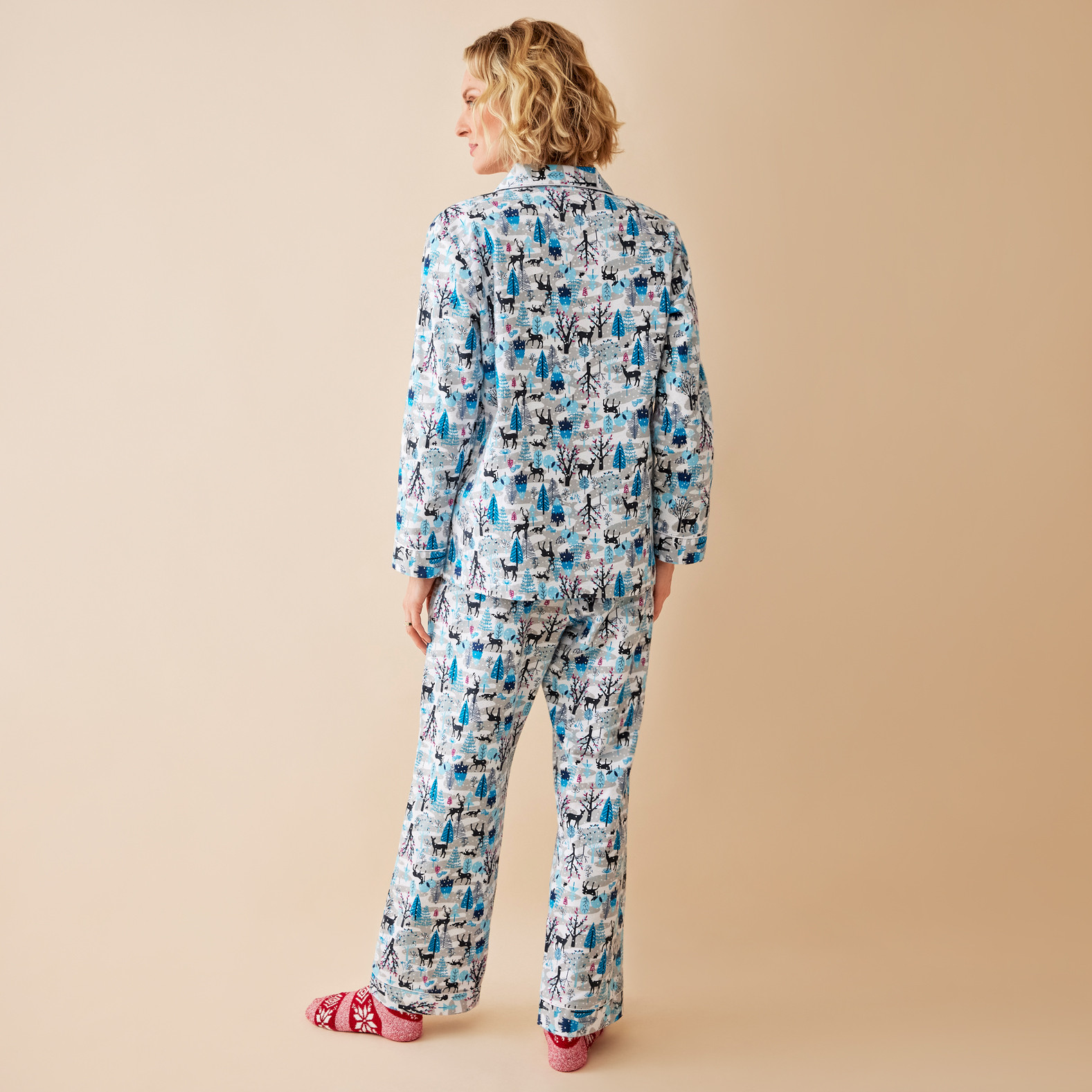 Festive Deer Print Flannel Pyjama Set Back View