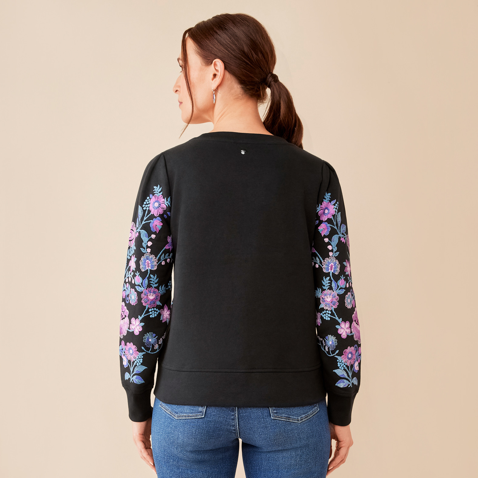 Flower Print Crewneck Sweatshirt Back View