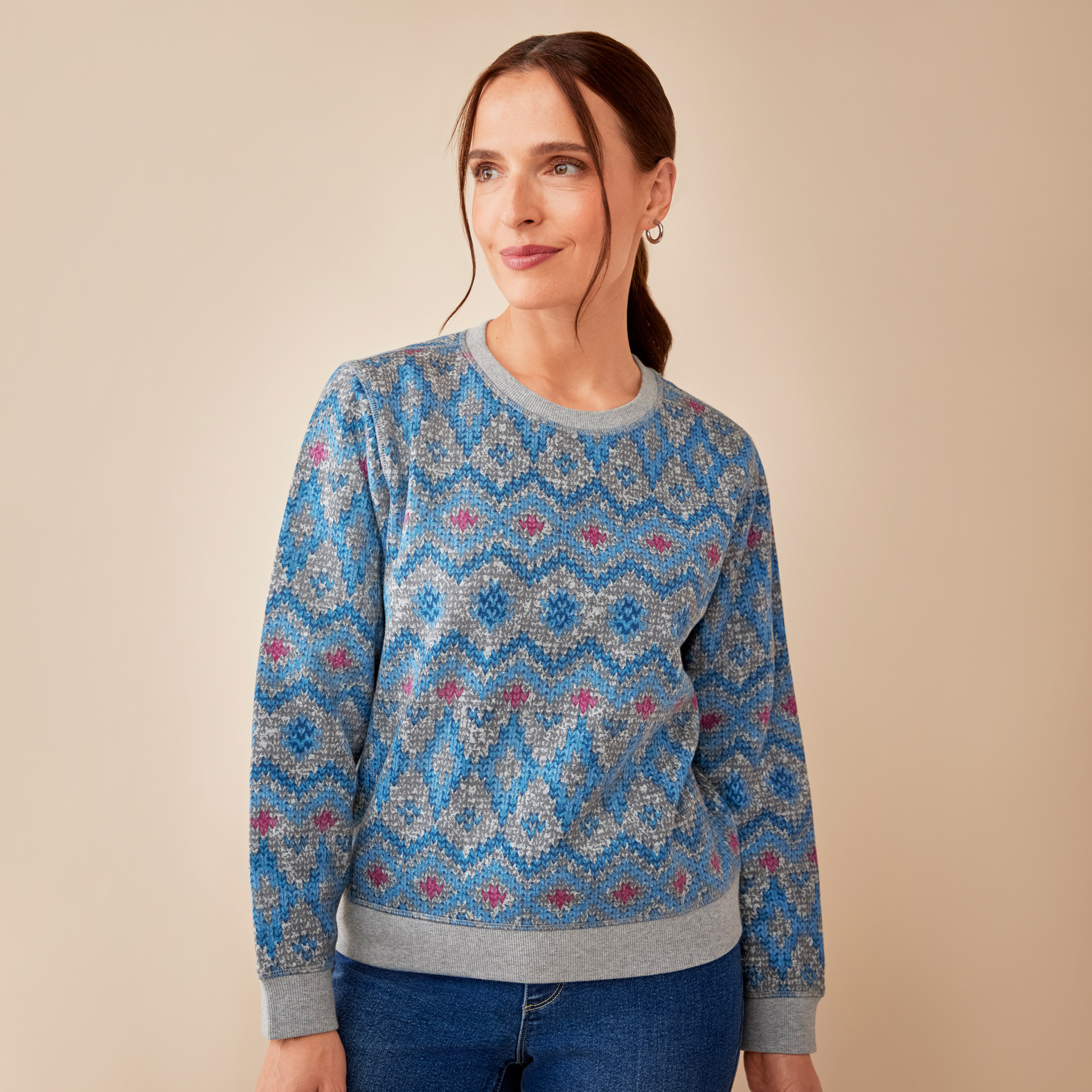 Jacquard Crewneck Sweatshirt Half Body