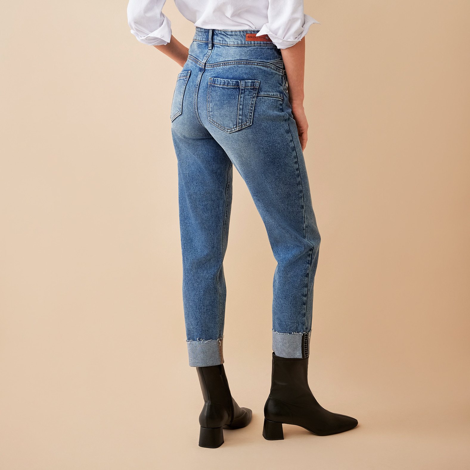 High Waisted Embellished Jean Back View