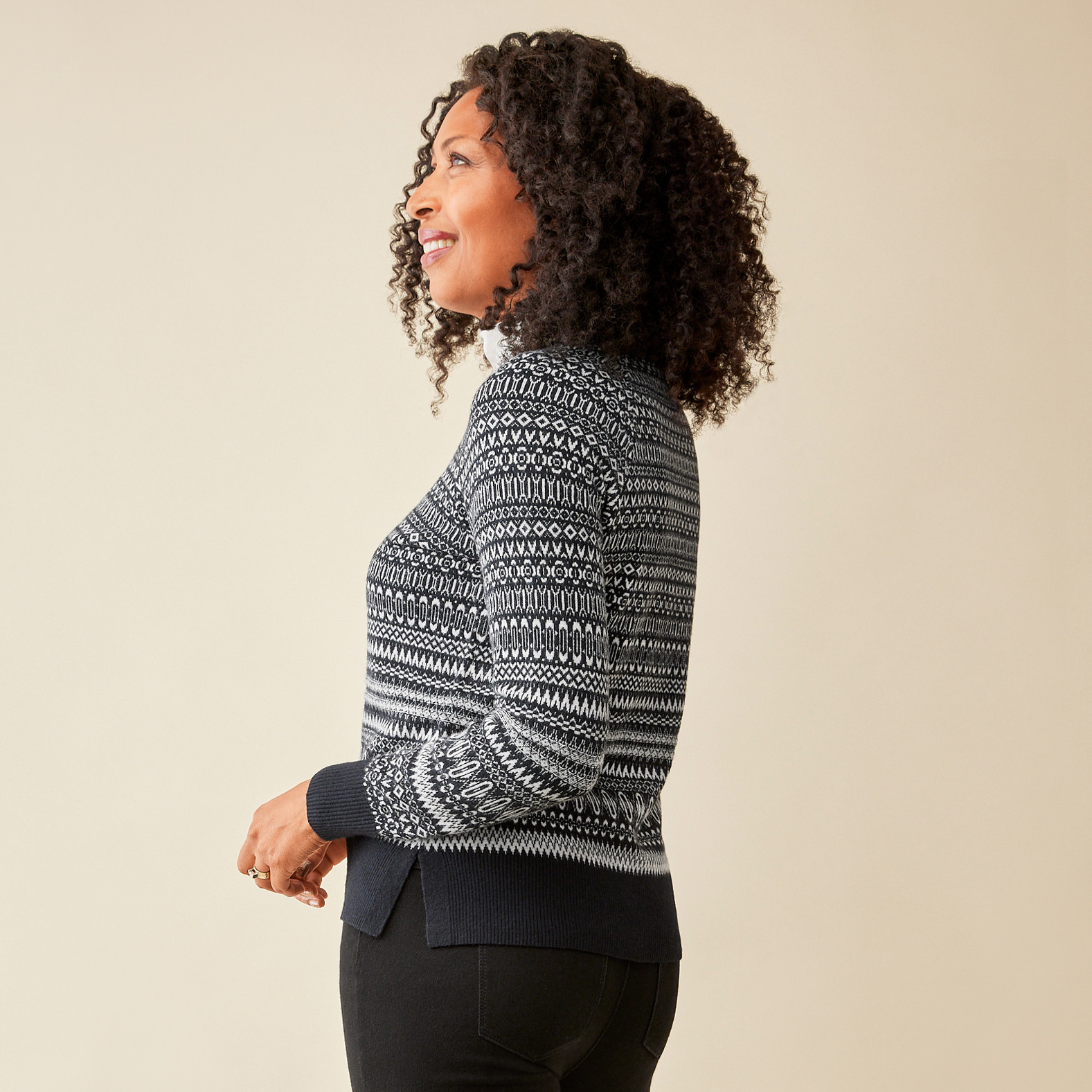 Jacquard Crewneck Sweater Side View
