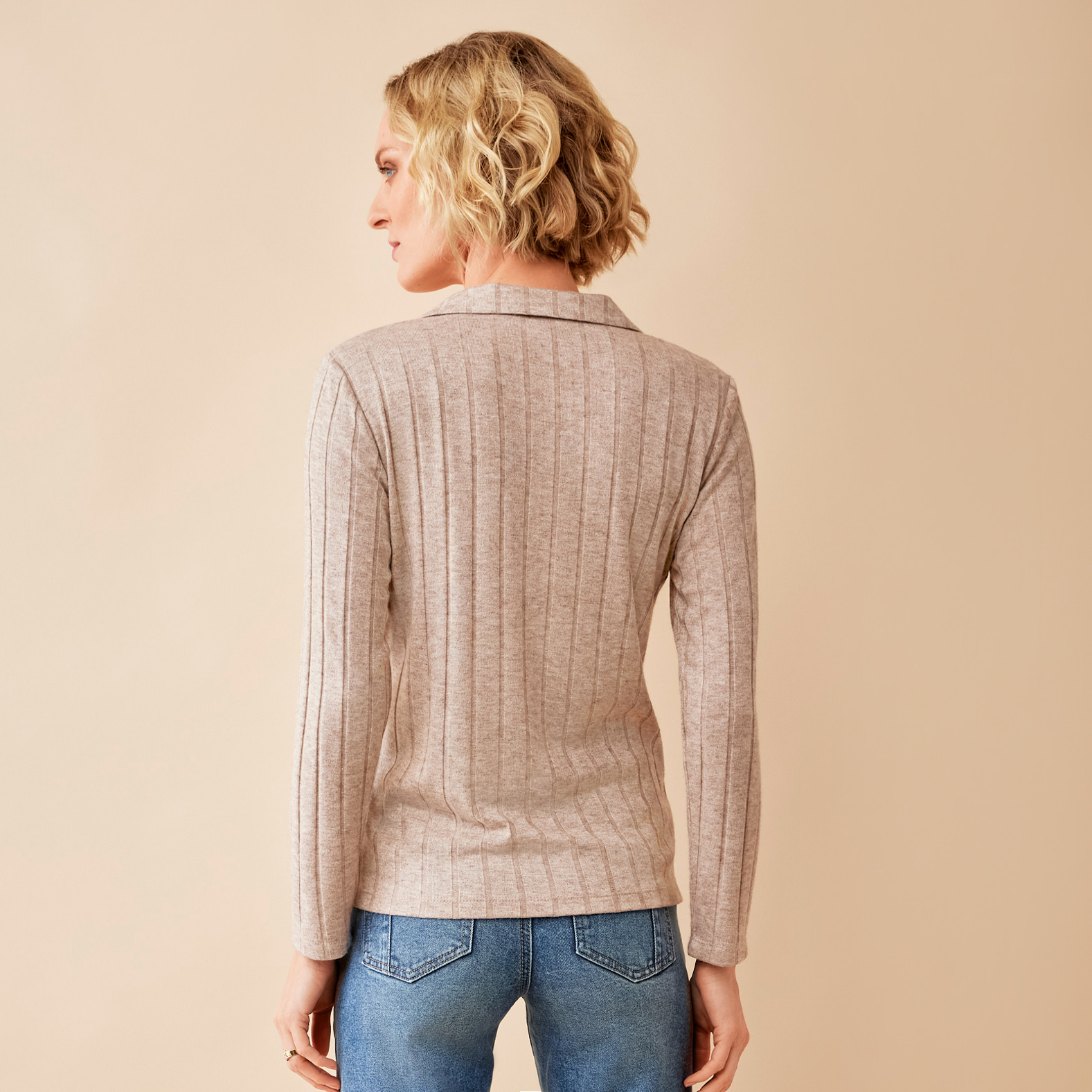 Johnny Collar Rib Knit Top Back View