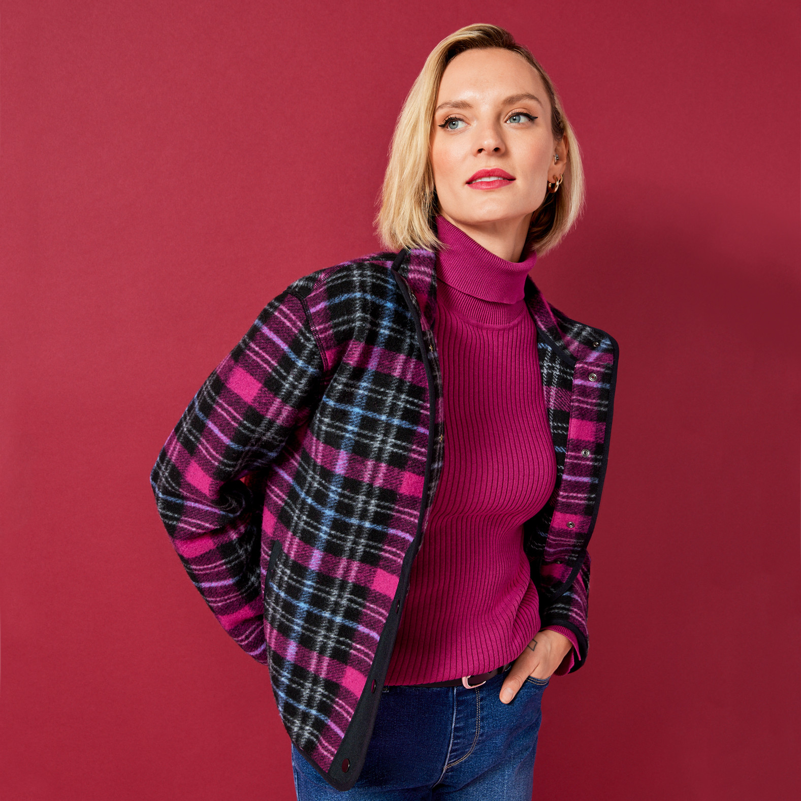 Lightweight Fleece Plaid Jacket