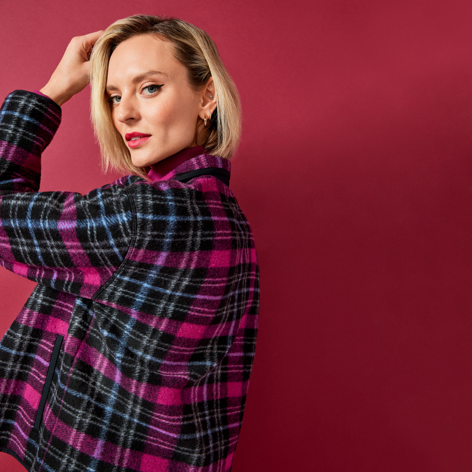 Lightweight Fleece Plaid Jacket Side View