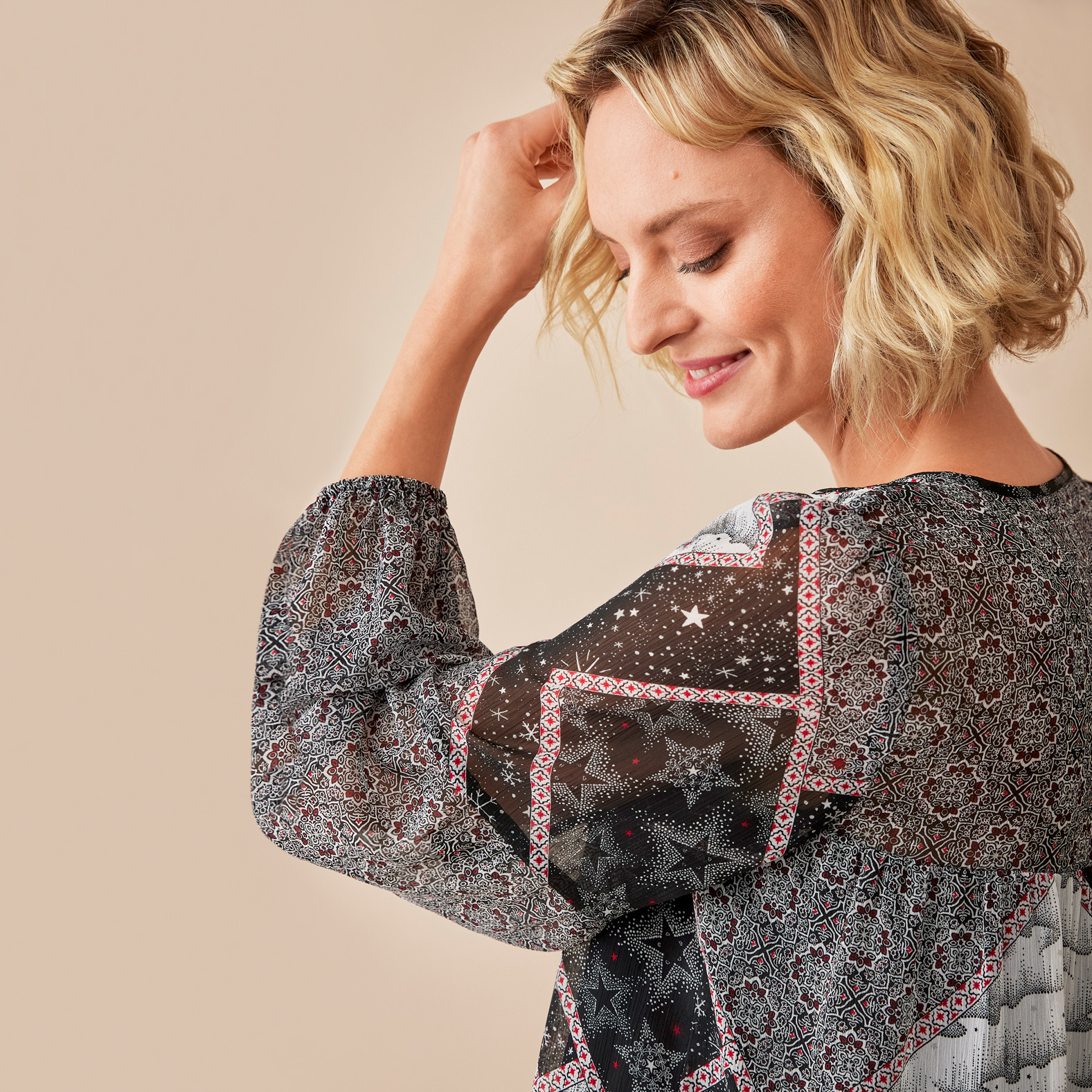 Patchwork Print Top Close up