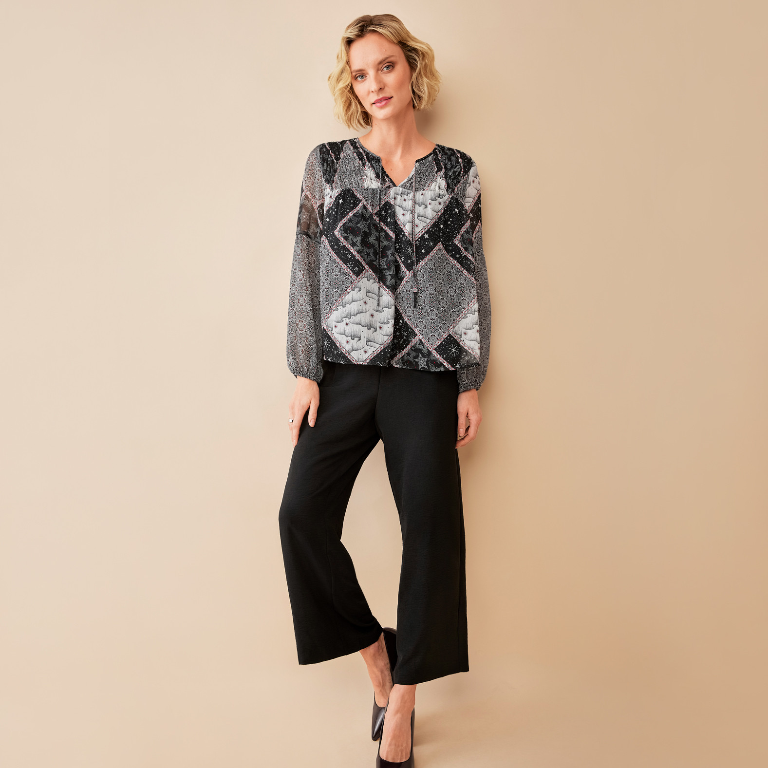 Patchwork Print Top Full Body