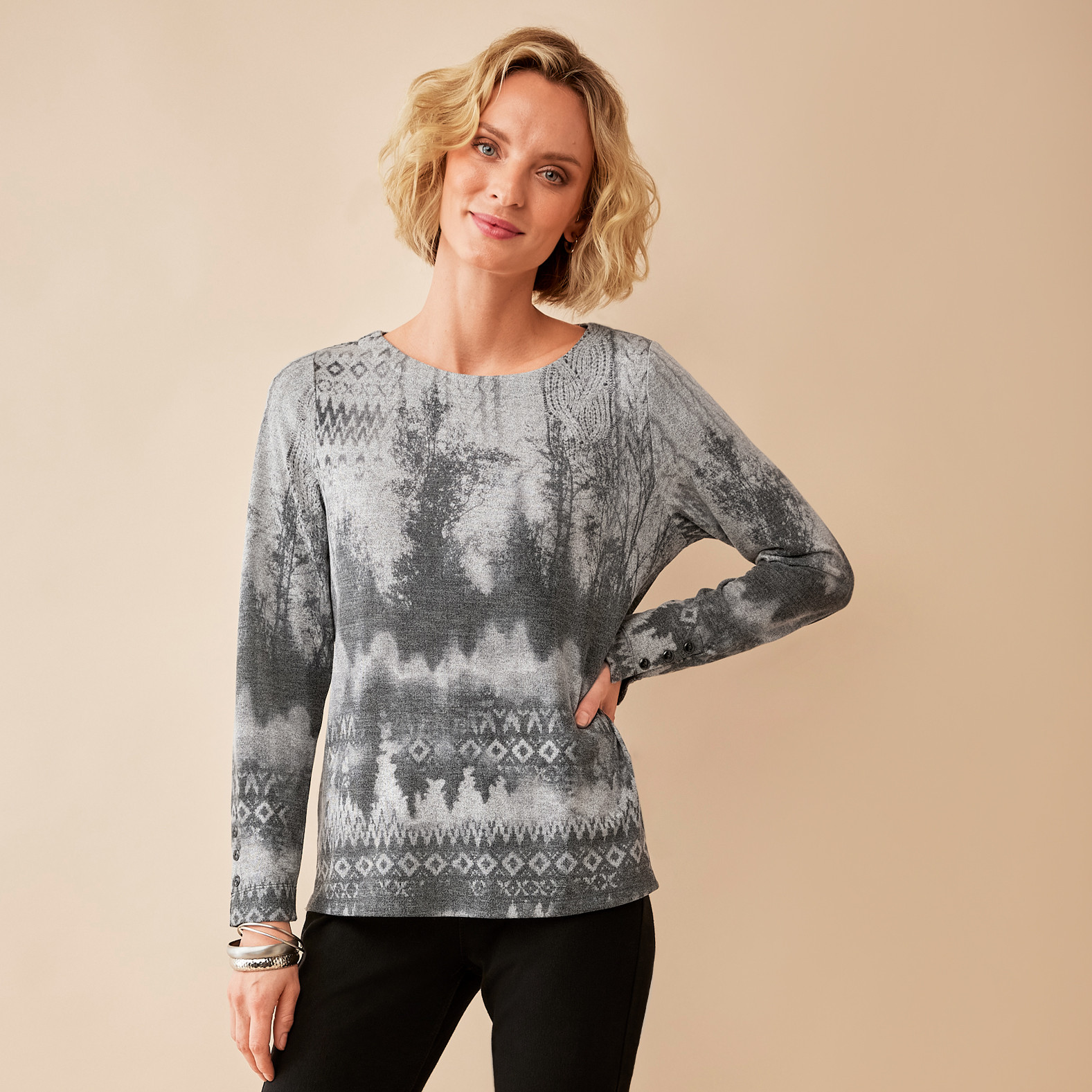 Petite - Scenic Long Sleeve Top Half Body