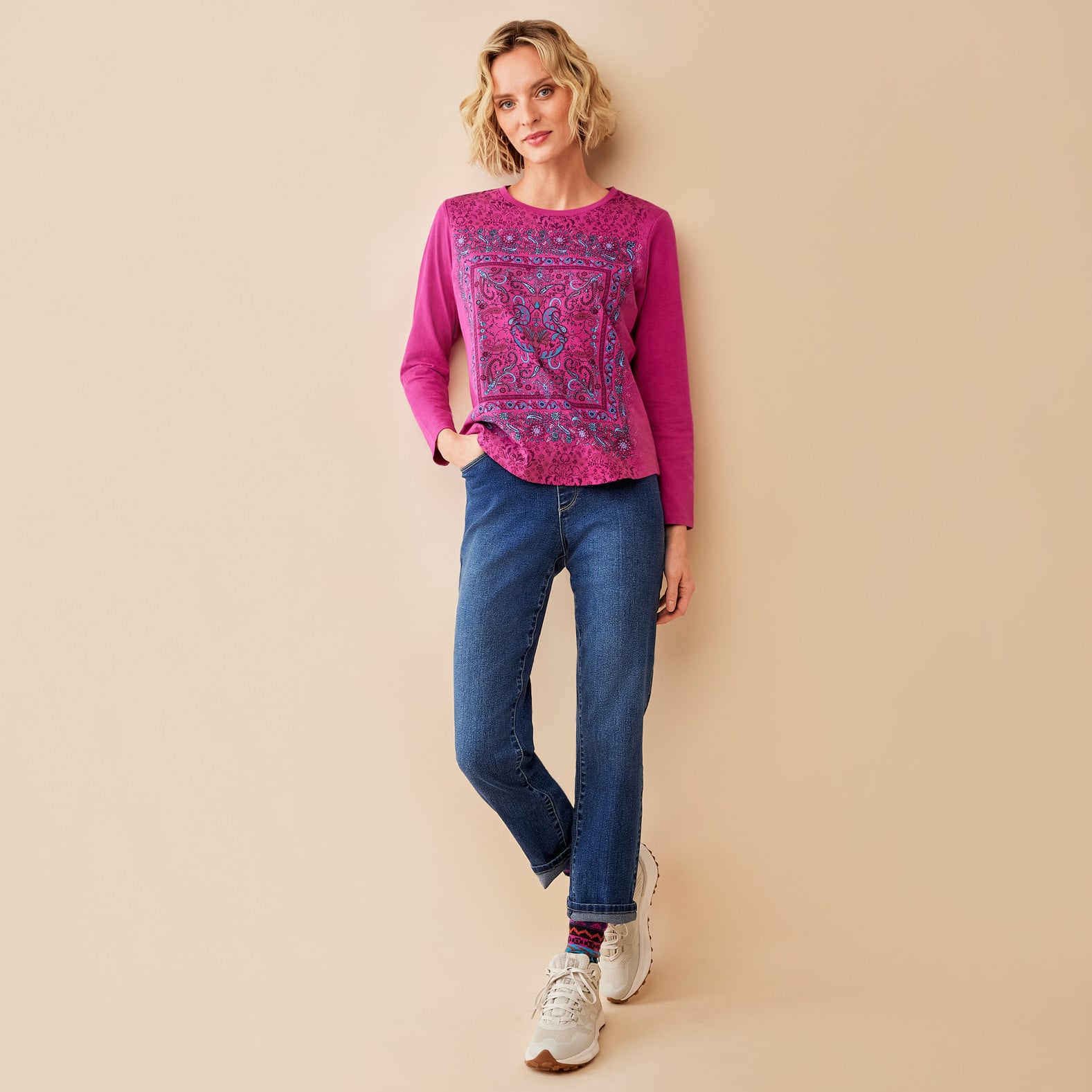 Petite - Semi Fit Patchwork Tee Full Body