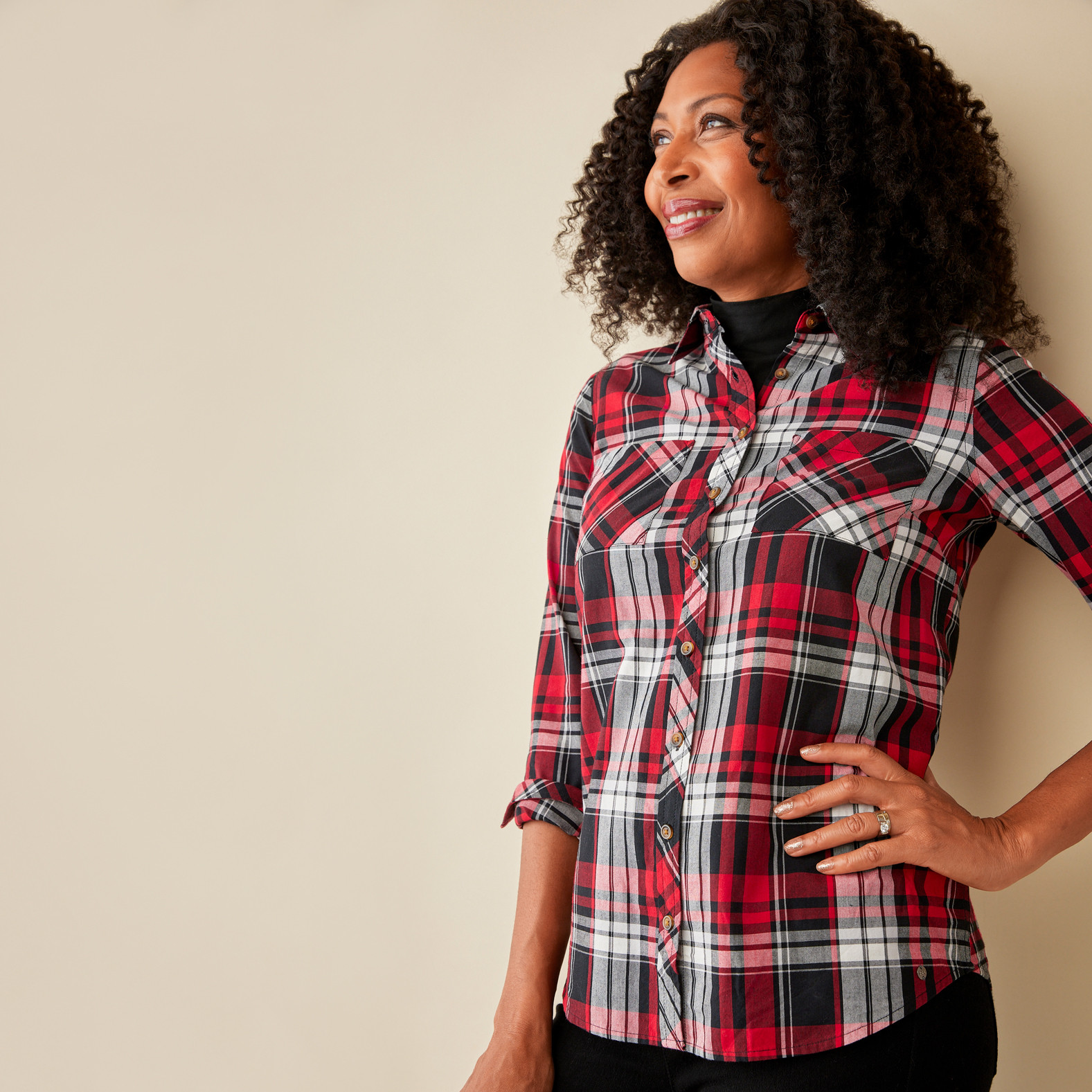 Plaid Button Front Shirt Half Body