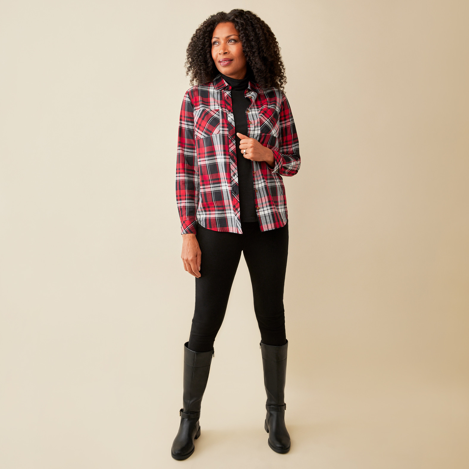 Plaid Button Front Shirt Full Body
