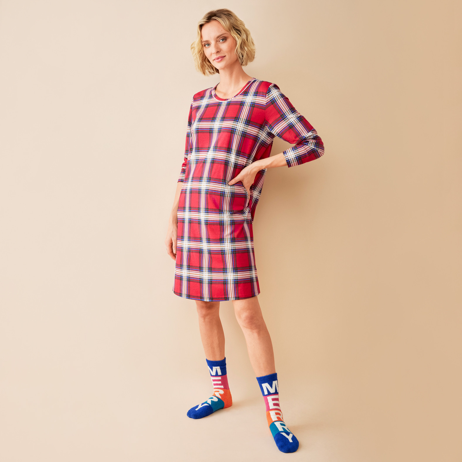 Festive Plaid Scoopneck -Nightshirt