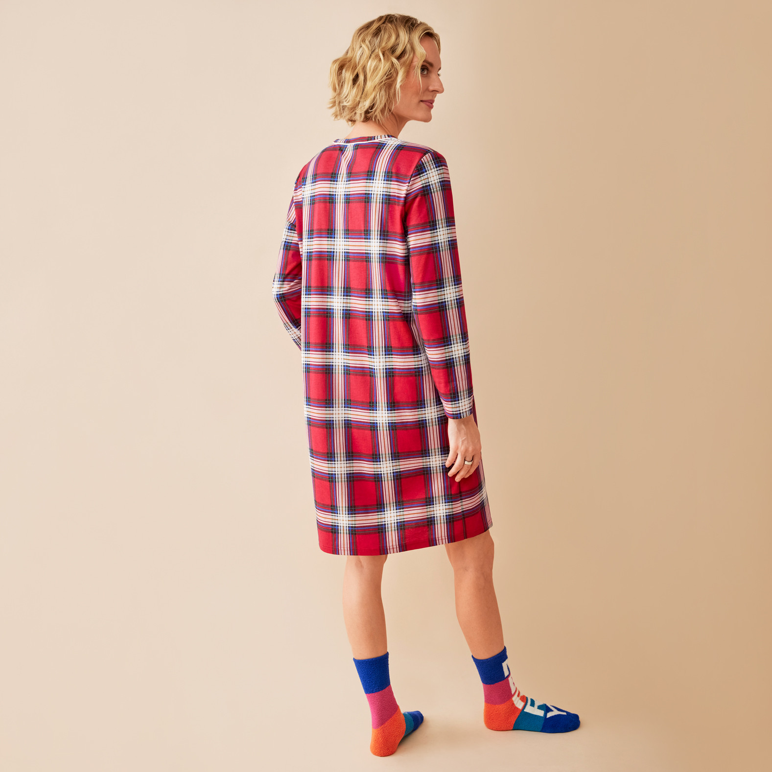 Festive Plaid Scoopneck Nightshirt -Backview