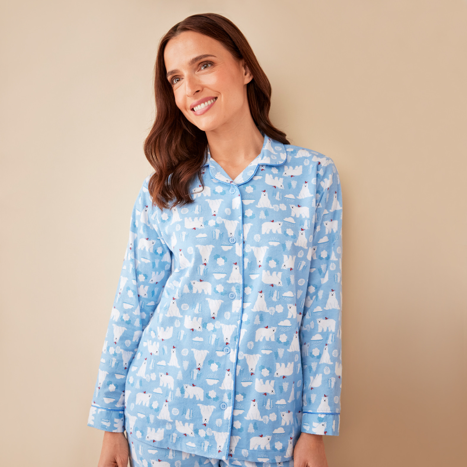 Festive Flannel Polar Bear Pyjama Set Half Body